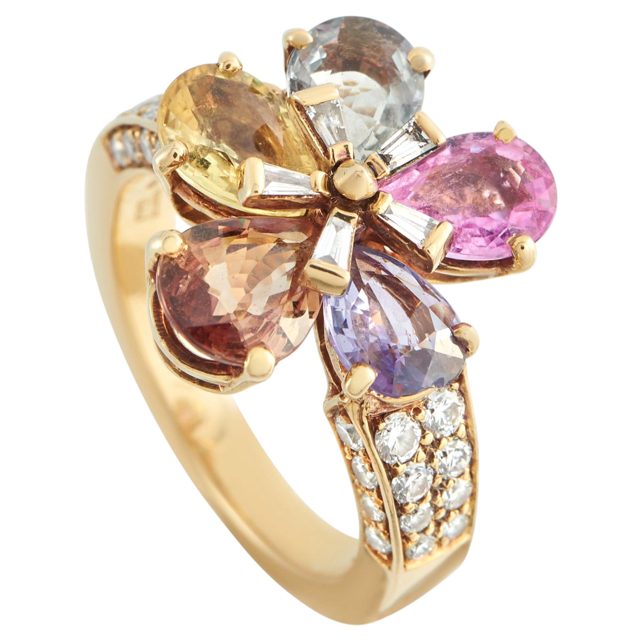 Bvlgari Ring aus 18-karätigem Gelbgold mit Diamanten (0,30 ct) und Saphiren in Blumenform Bvlgari im Angebot