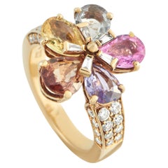 Bulgari 18K Yellow Gold 0.30ct Diamond and Sapphire Flower Ring Bvlgari