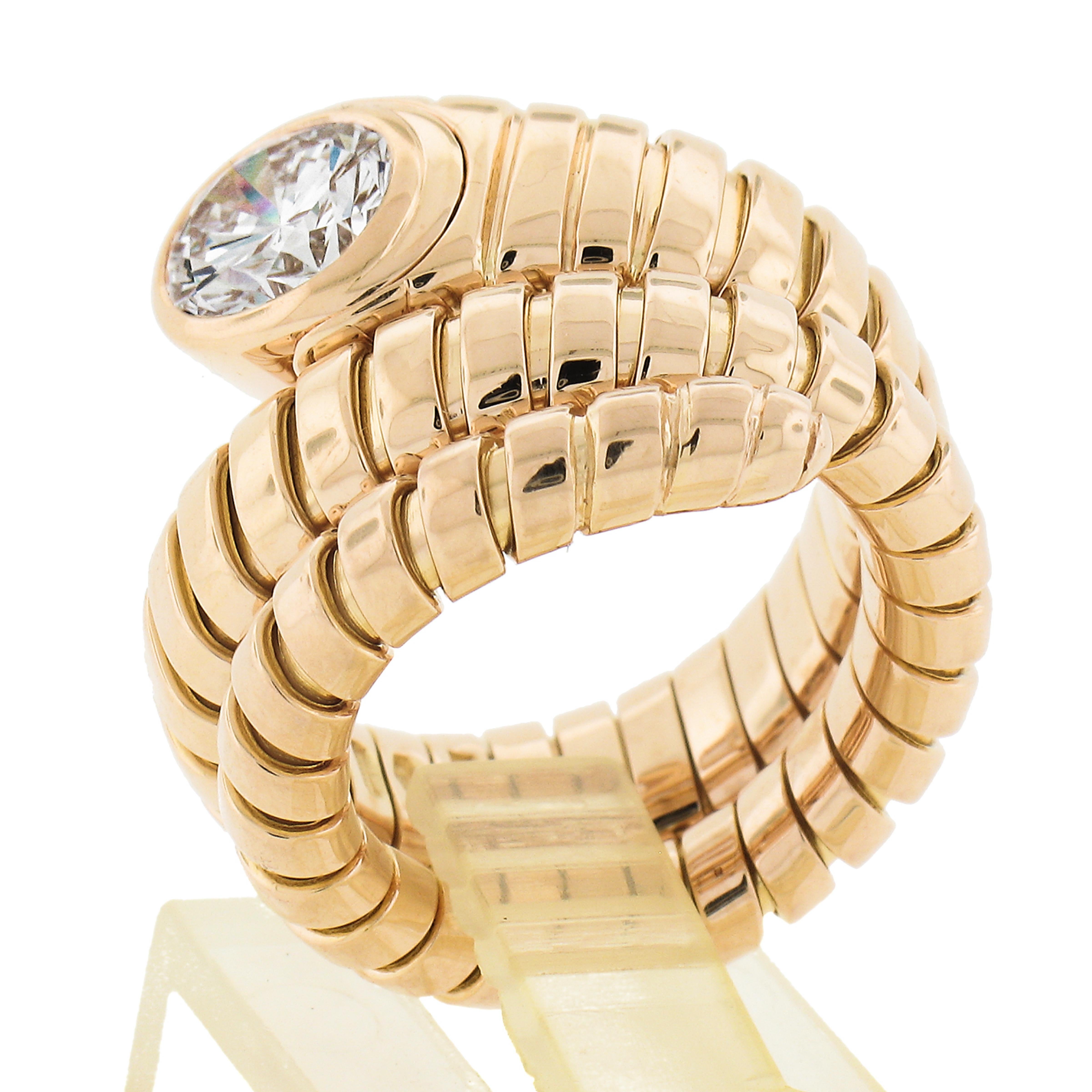 Bulgari 18k Yellow Gold 1.3ct Solitaire Diamond Tubogas Snake Wrap Ring Size 5.5 5