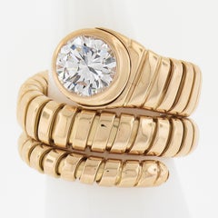 Bulgari 18k Yellow Gold 1.3ct Solitaire Diamond Tubogas Snake Wrap Ring Size 5.5
