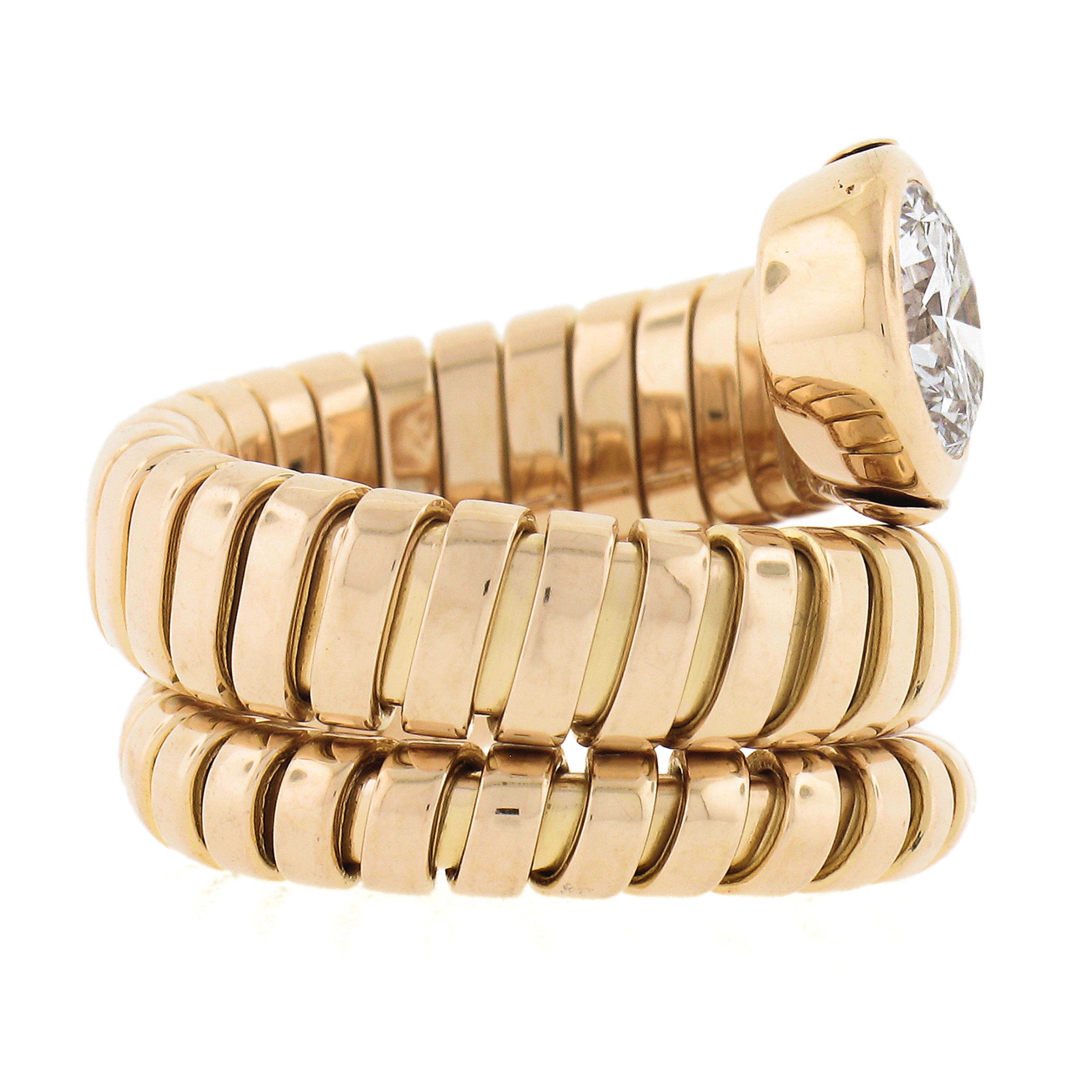Women's Bulgari 18k Yellow Gold 1.3ct Solitaire Diamond Tubogas Snake Wrap Ring Size 5.5