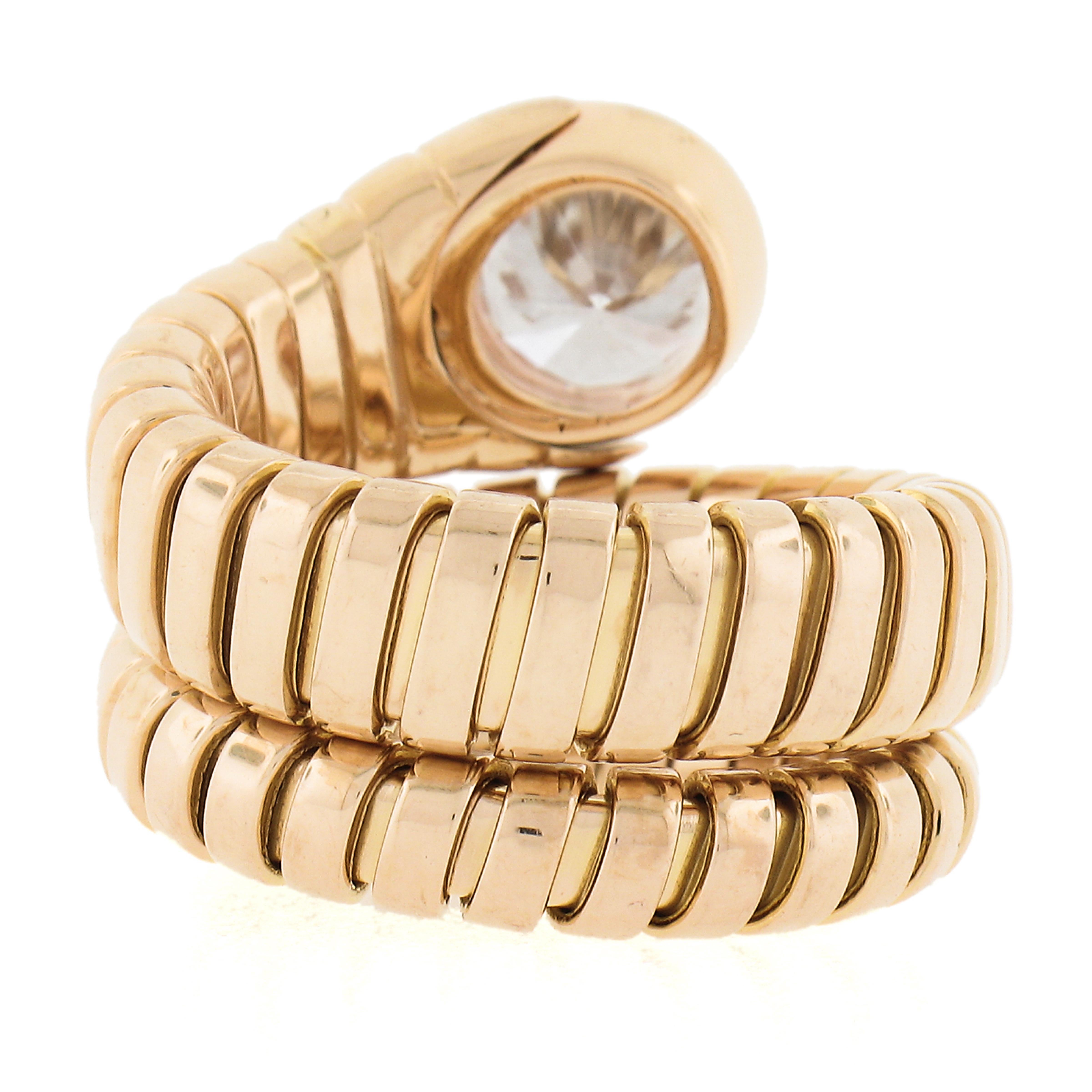 Bulgari 18k Yellow Gold 1.3ct Solitaire Diamond Tubogas Snake Wrap Ring Size 5.5 For Sale 2