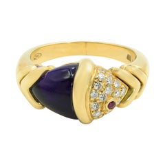 Bulgari 18K Yellow Gold Amethyst & Diamonds Naturalia Fish Ring