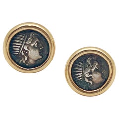 Bulgari 18k Yellow Gold Ancient Silver Coin Monete Earrings