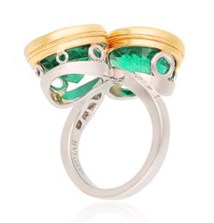BULGARI 18K Yellow Gold and Platinum Double Emerald Bypass Ring
