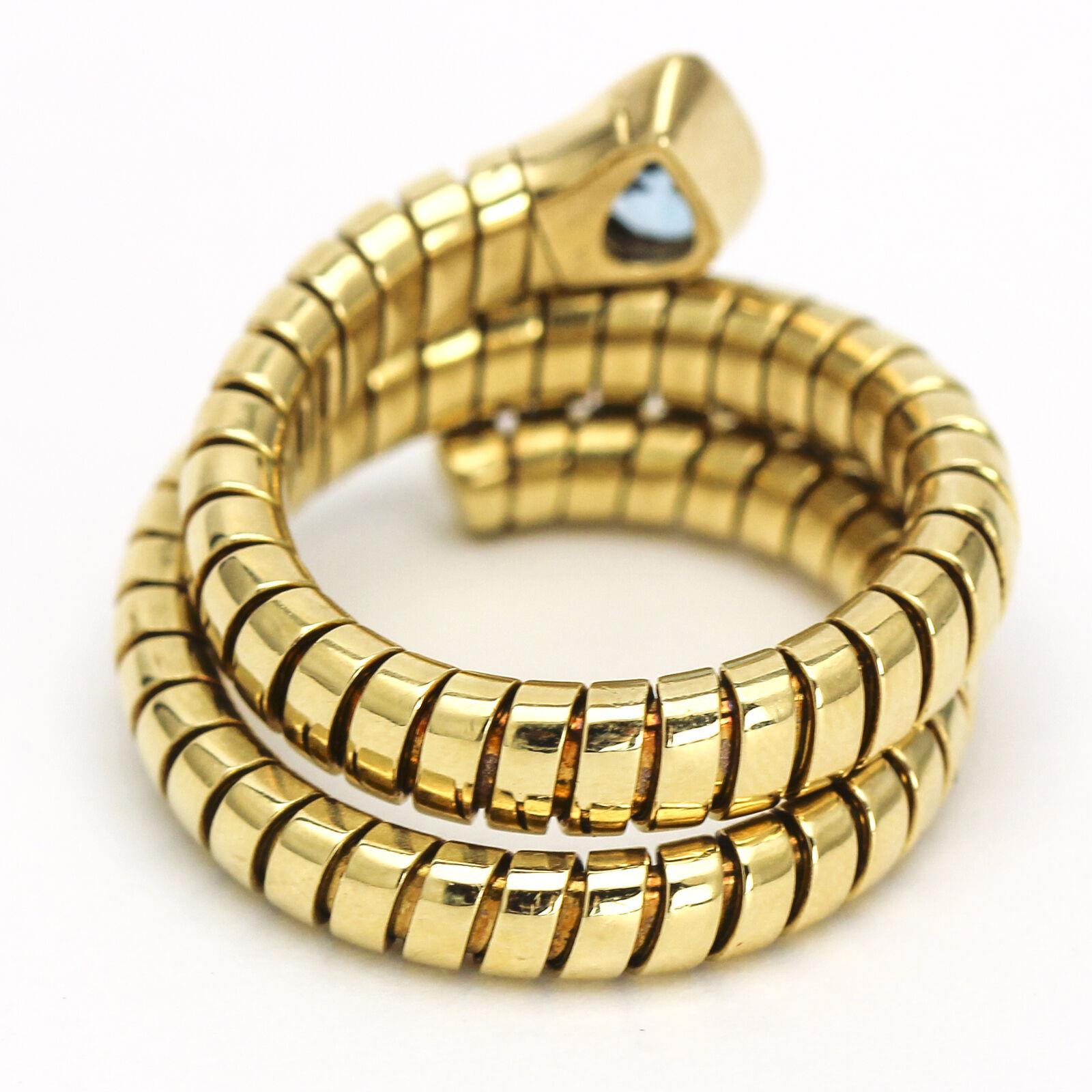 Pear Cut Bulgari 18 Karat Yellow Gold Blue Topaz Tubogas Serpenti Ring For Sale