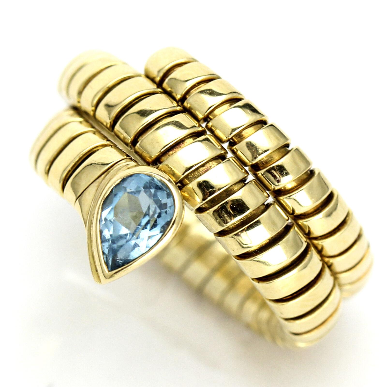 Women's Bulgari 18 Karat Yellow Gold Blue Topaz Tubogas Serpenti Ring For Sale
