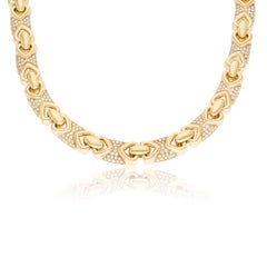 BULGARI 18K Yellow Gold Diamond “Doppio Cuore” Heart Necklace