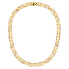 BULGARI 18K Yellow Gold Diamond “Doppio Cuore” Heart Necklace
