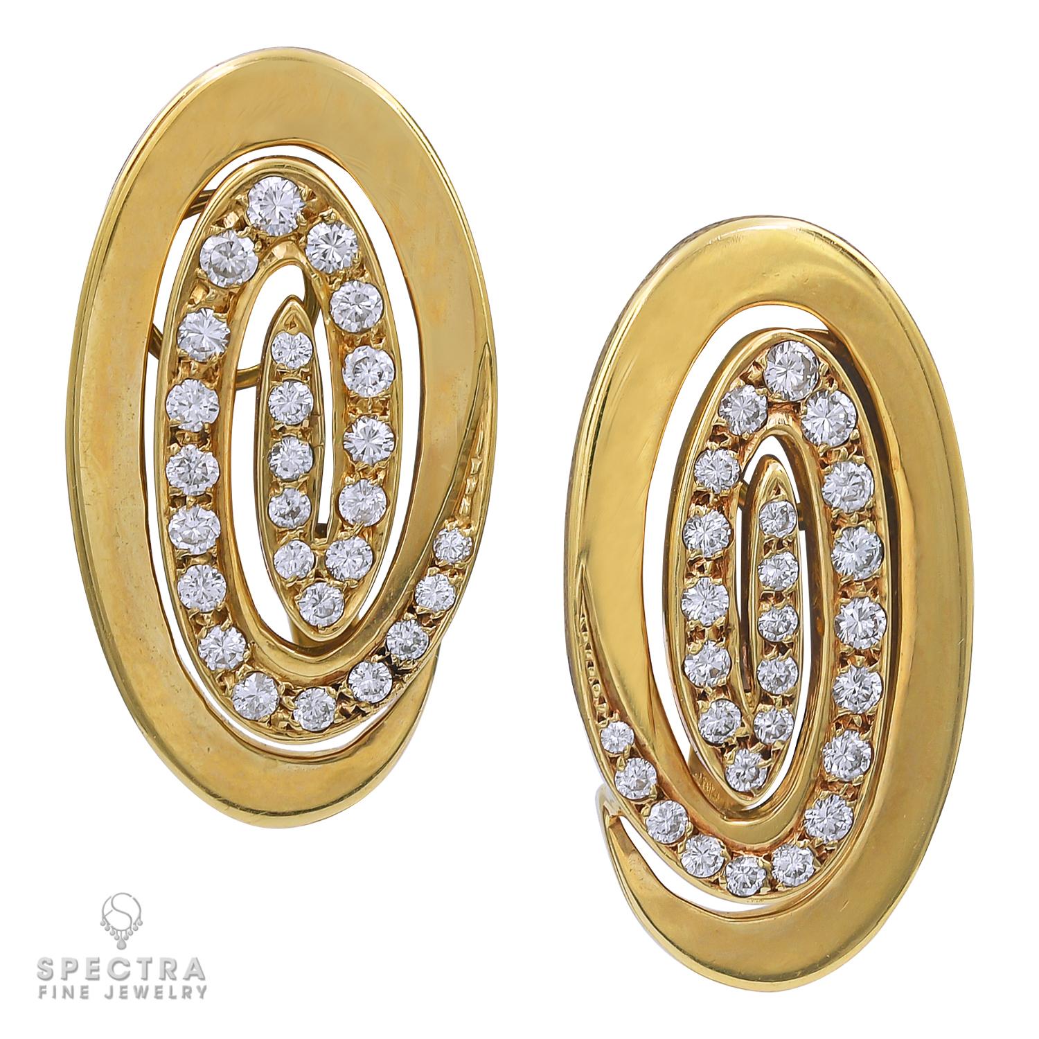 Round Cut Bulgari 18k Yellow Gold Diamond Ear Clips For Sale