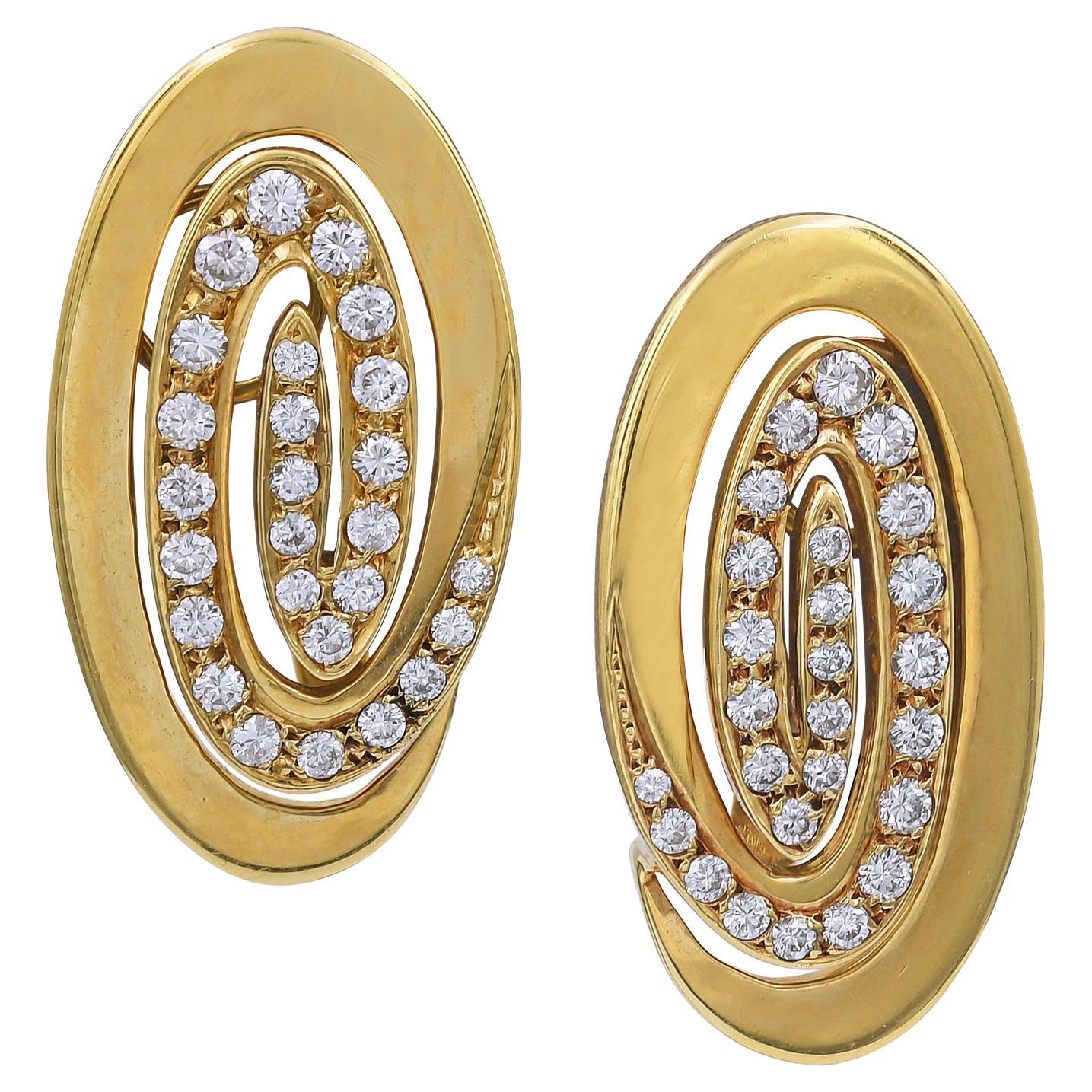 Bvlgari Bulgari Earrings Clip Connector 750/18K Yellow Gold 32 Diamonds 1,60 CT 