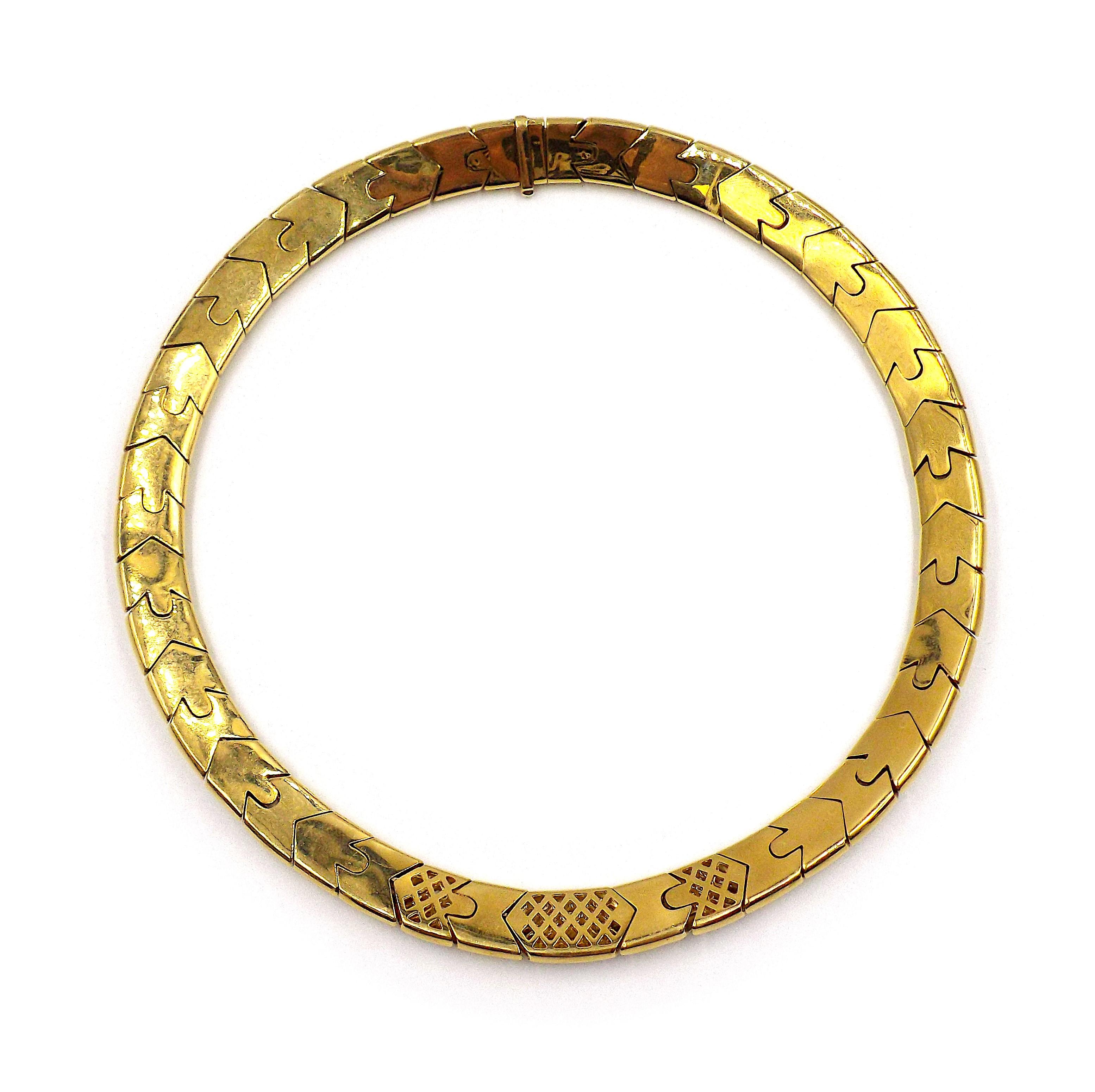 Round Cut Bulgari 18K Yellow Gold Diamond Necklace For Sale