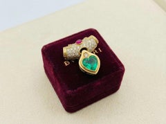 Bulgari 18K Yellow Gold Emerald, Ruby and Diamond Heart Pendant