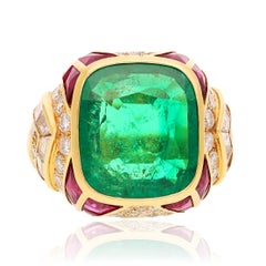 BULGARI 18K Yellow Gold Emerald, Ruby and Diamond Ring