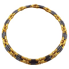 Retro Bulgari 18K Yellow Gold Hematite Diamond Collar Necklace