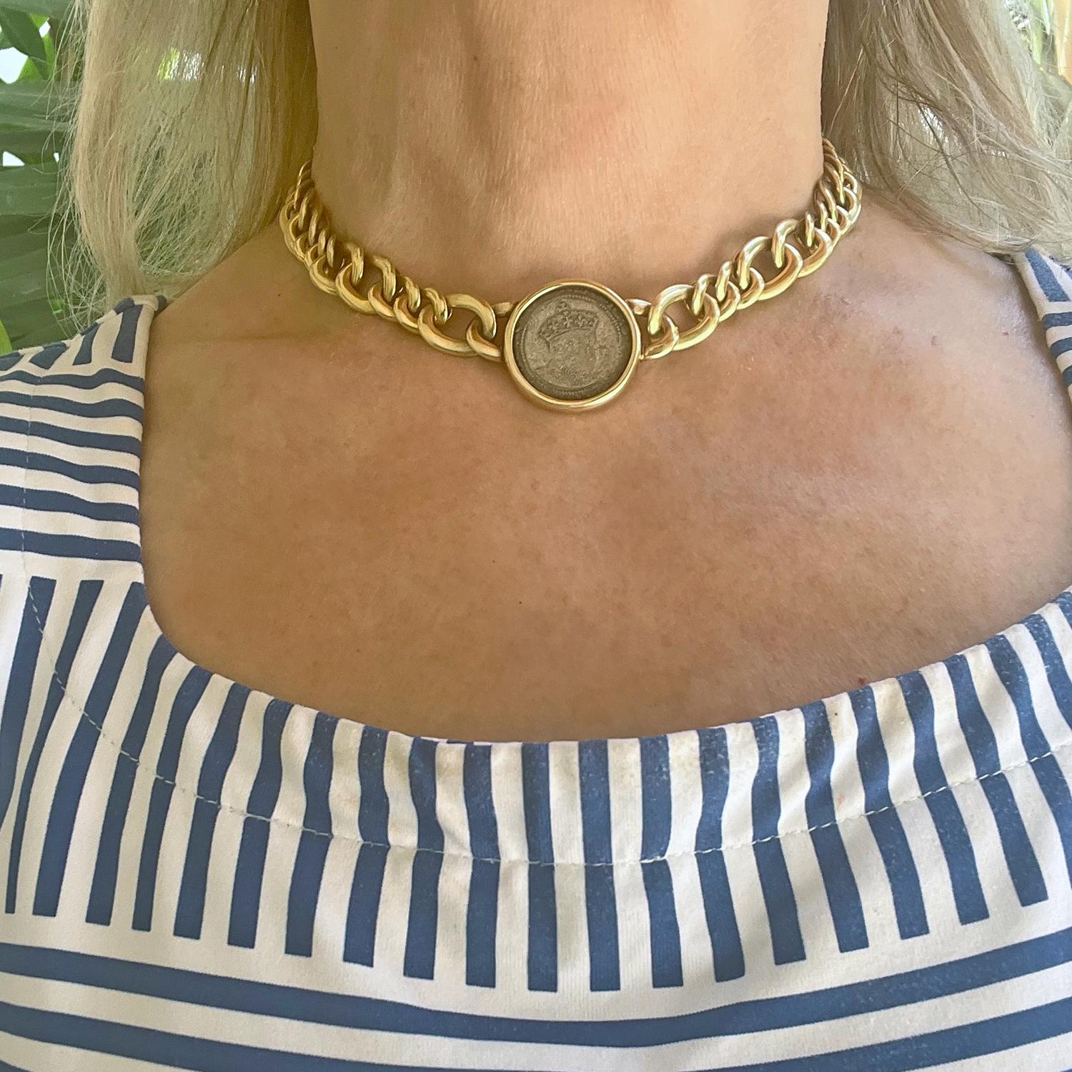 Bulgari 18 Karat Gelbgold Henry VIII Silbermünze Monete Halskette 2