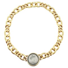 Bulgari 18 Karat Gelbgold Henry VIII Silbermünze Monete Halskette