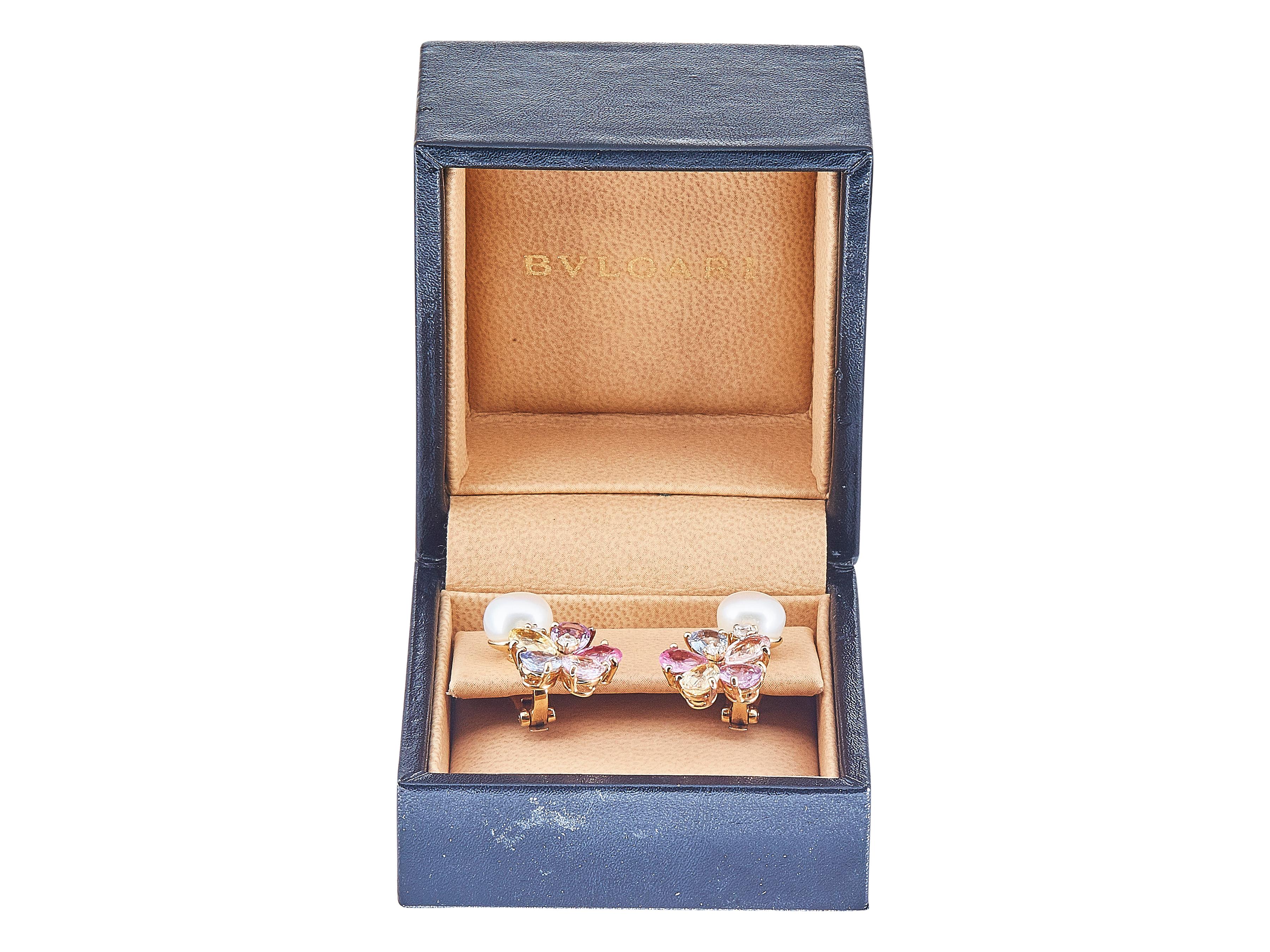 Bulgari 18K Yellow Gold Multi-Hue Sapphire Pearl Diamond Earrings In Excellent Condition For Sale In New York, NY