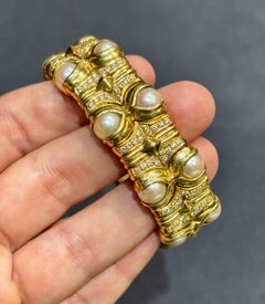Bulgari 18k Yellow Gold, Pearl and Diamond Bangle, Italy, Circa 1980