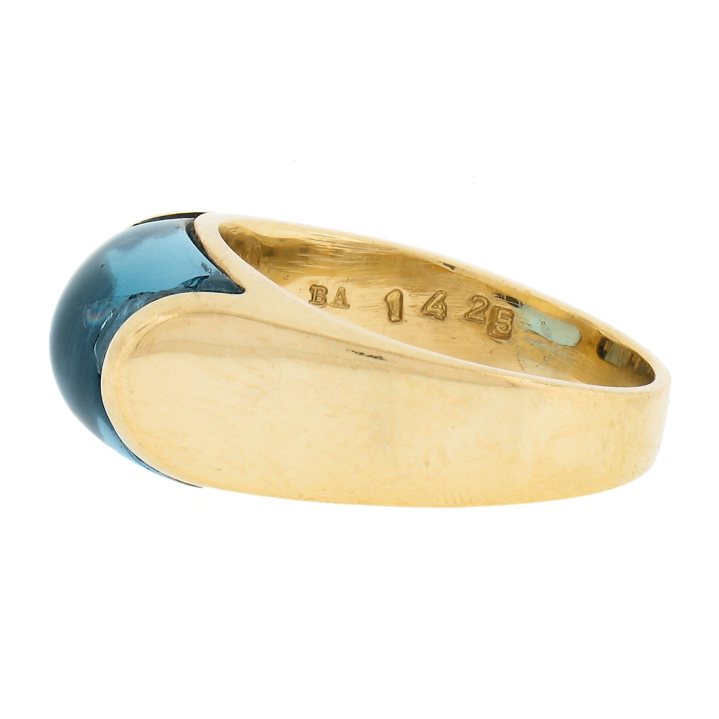 Women's Bulgari 18K Yellow Gold Rectangular Blue Topaz Solitaire 9.2mm Wide Band Ring For Sale