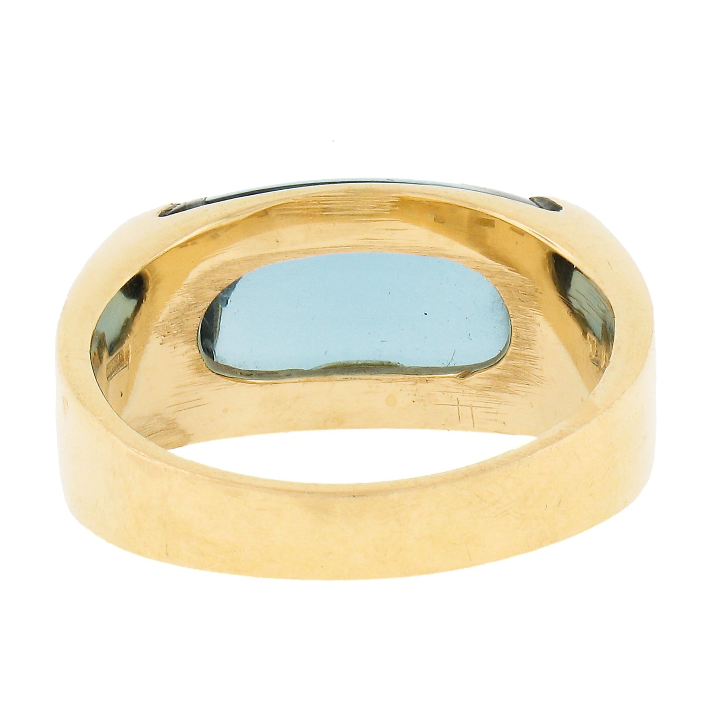 Bulgari 18K Yellow Gold Rectangular Blue Topaz Solitaire 9.2mm Wide Band Ring For Sale 2
