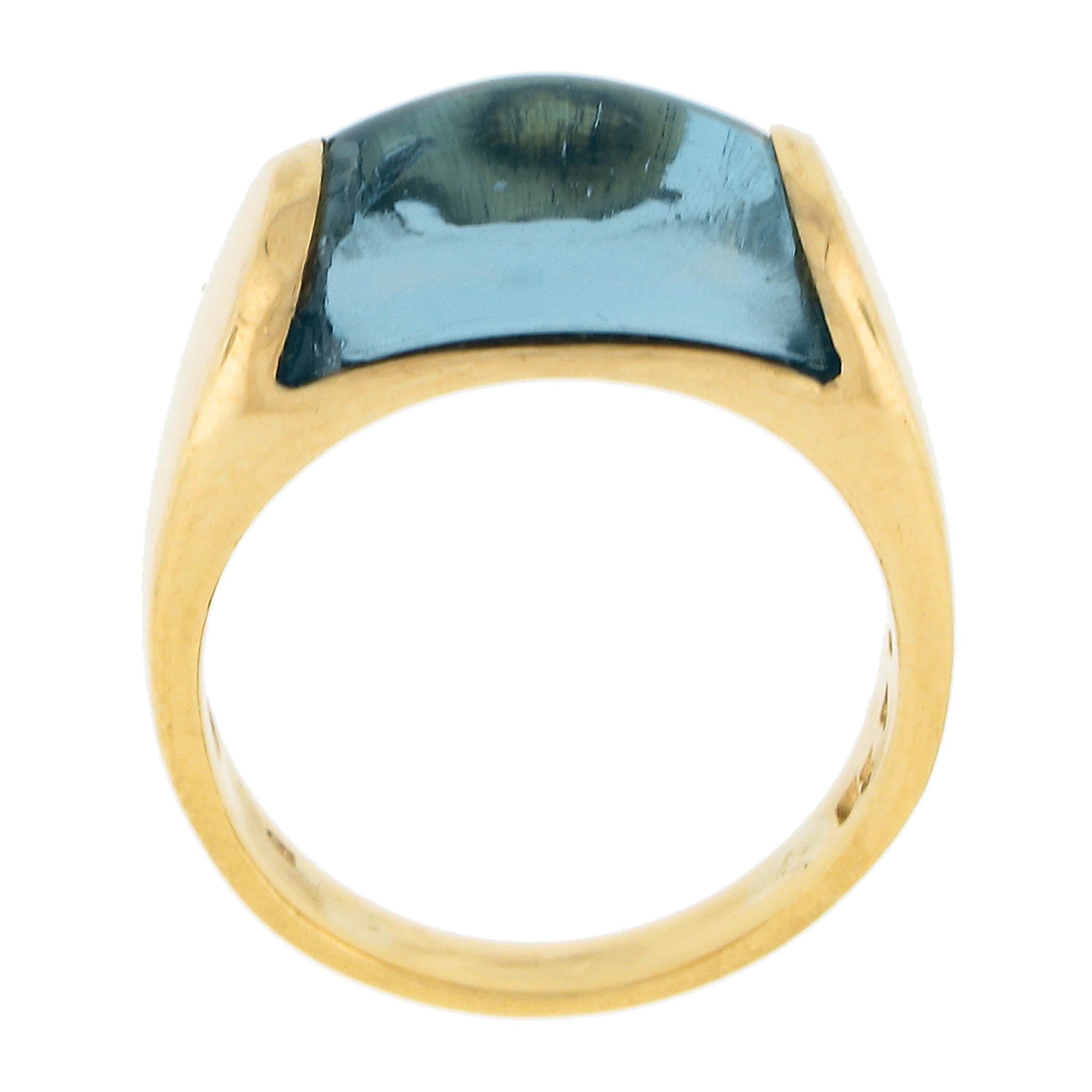 Bulgari 18K Yellow Gold Rectangular Blue Topaz Solitaire 9.2mm Wide Band Ring For Sale 3