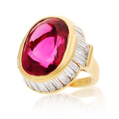 BULGARI 18K Yellow Gold Rubellite, and Diamond Ring