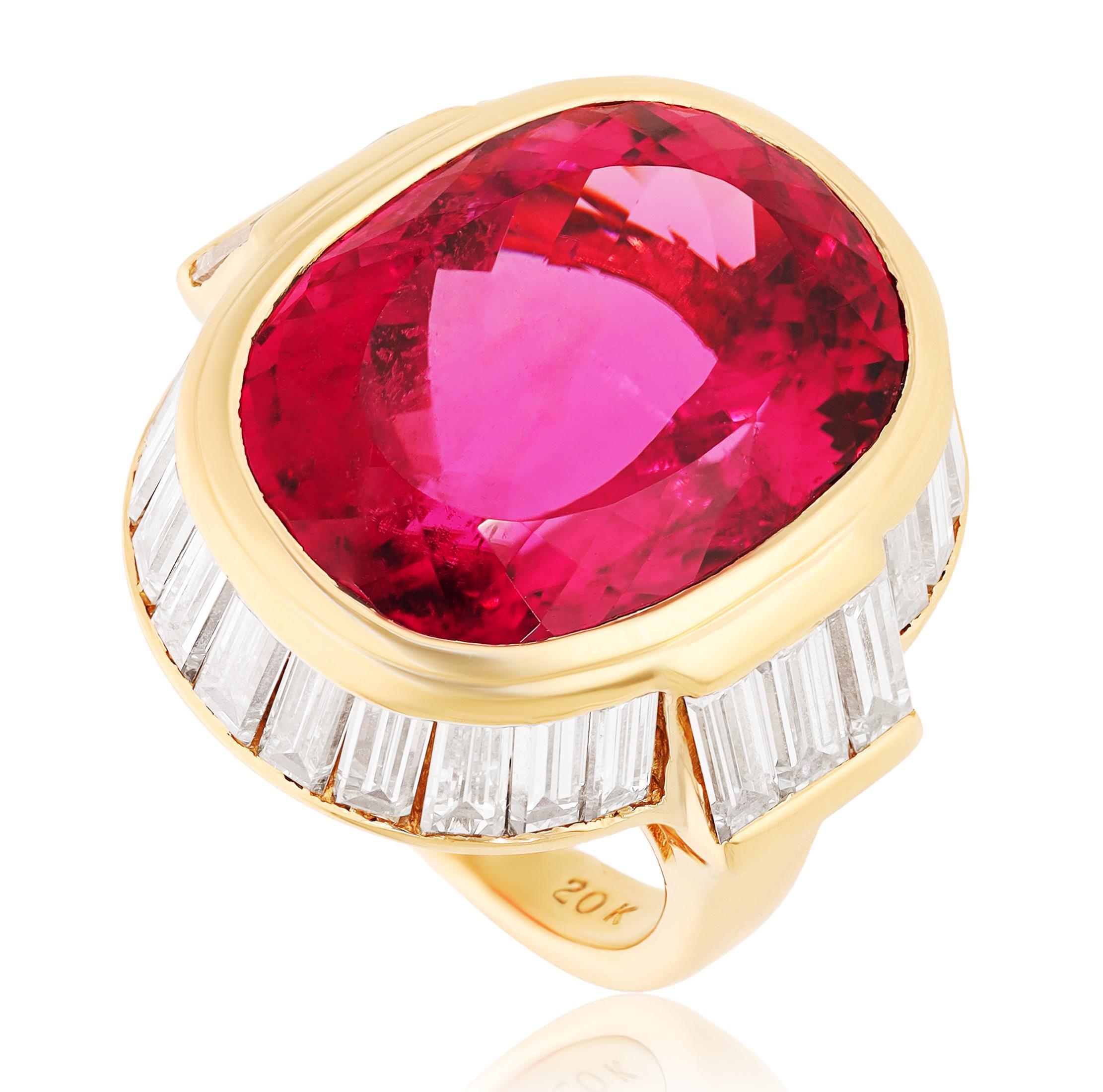 BULGARI 18K Yellow Gold Rubellite, and Diamond Ring For Sale