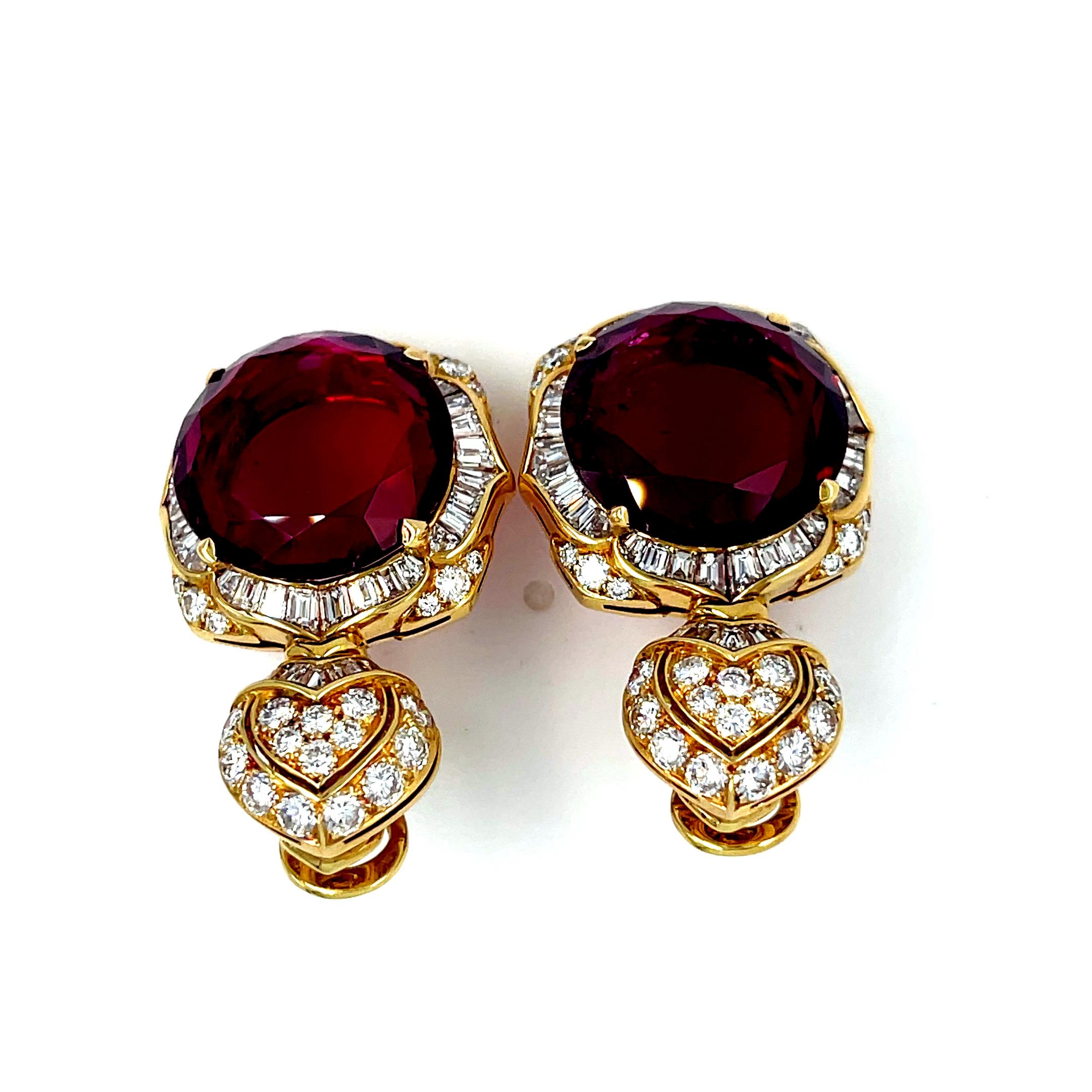 Bulgari 18k Yellow Gold Rubellite Tourmaline and Diamond Lotus Earrings Rare! For Sale 4