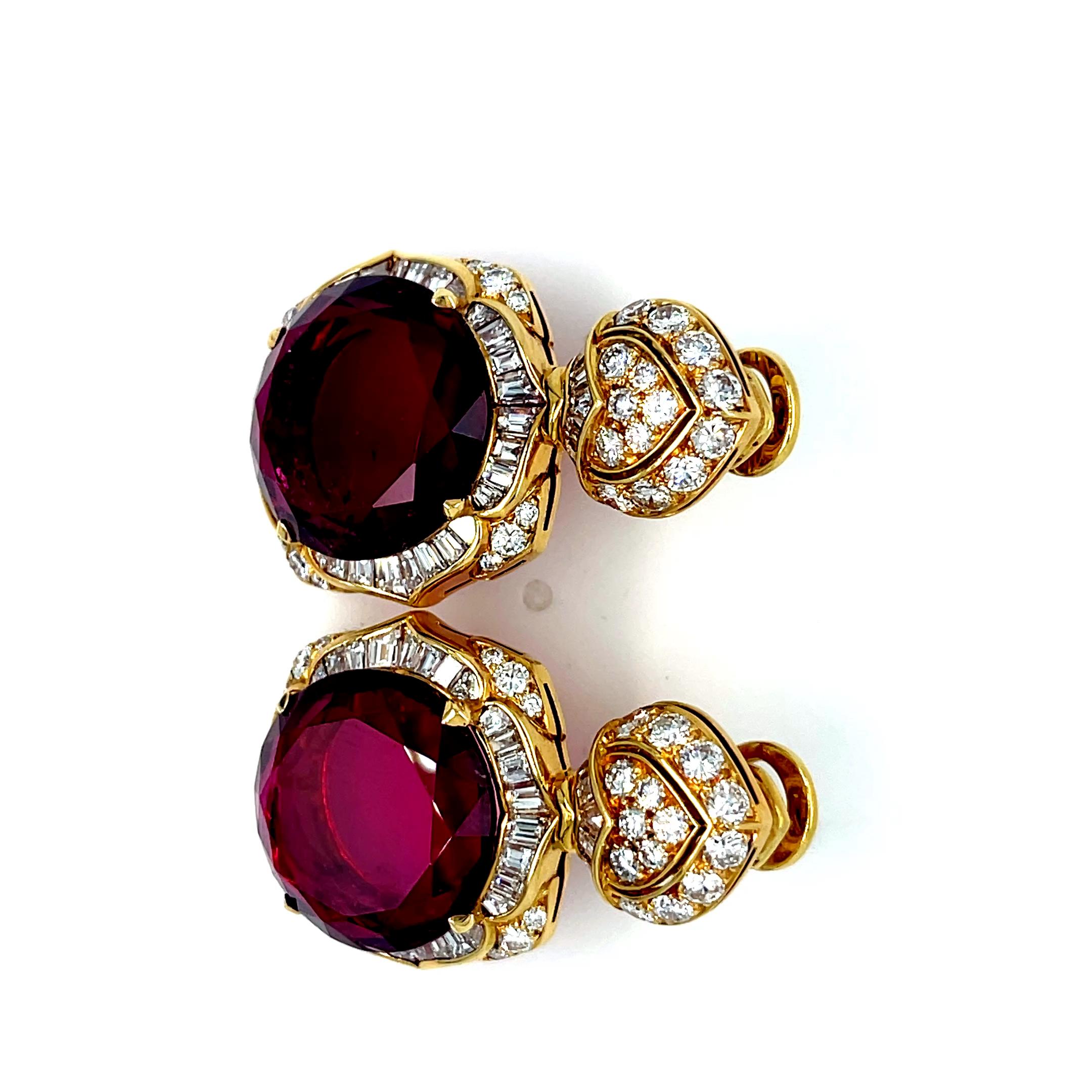 Bulgari 18k Yellow Gold Rubellite Tourmaline and Diamond Lotus Earrings Rare! For Sale 5