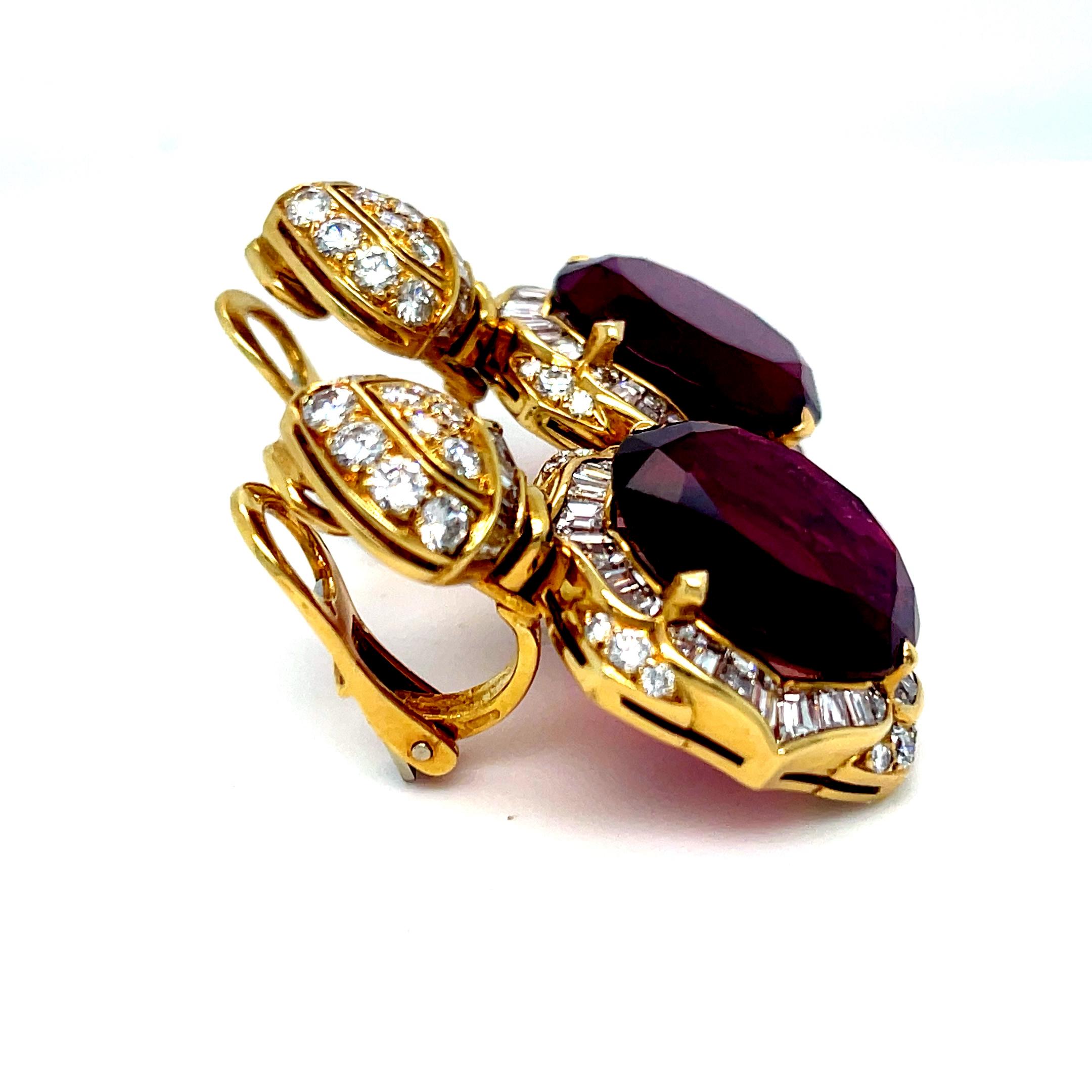 Bulgari 18k Yellow Gold Rubellite Tourmaline and Diamond Lotus Earrings Rare! For Sale 6