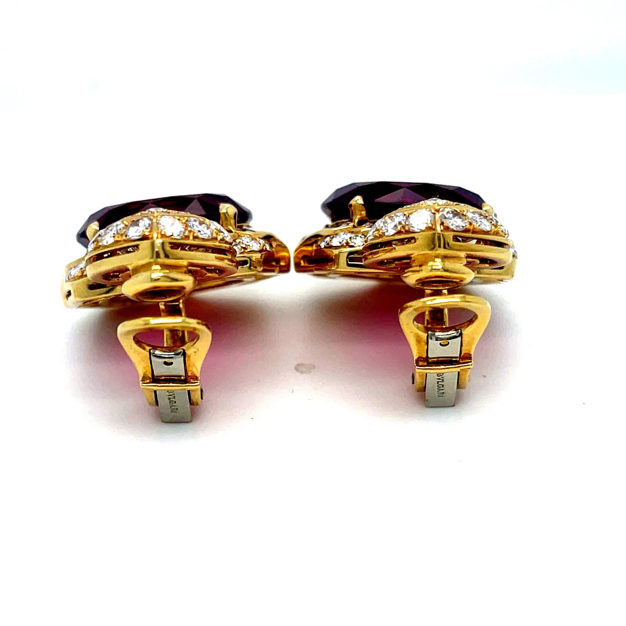 Bulgari 18k Yellow Gold Rubellite Tourmaline and Diamond Lotus Earrings Rare! For Sale 7