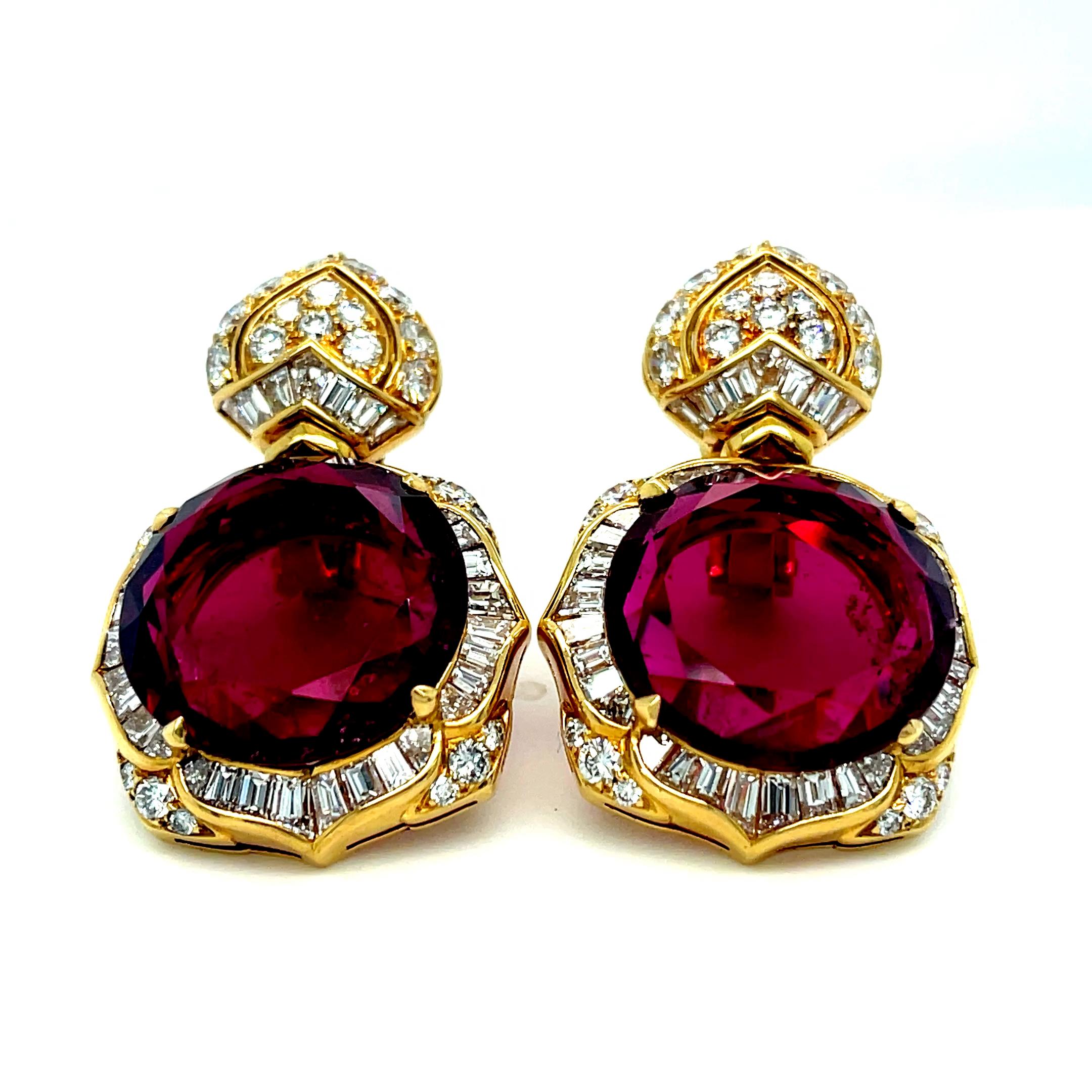 Bulgari 18k Yellow Gold Rubellite Tourmaline and Diamond Lotus Earrings Rare! For Sale 9