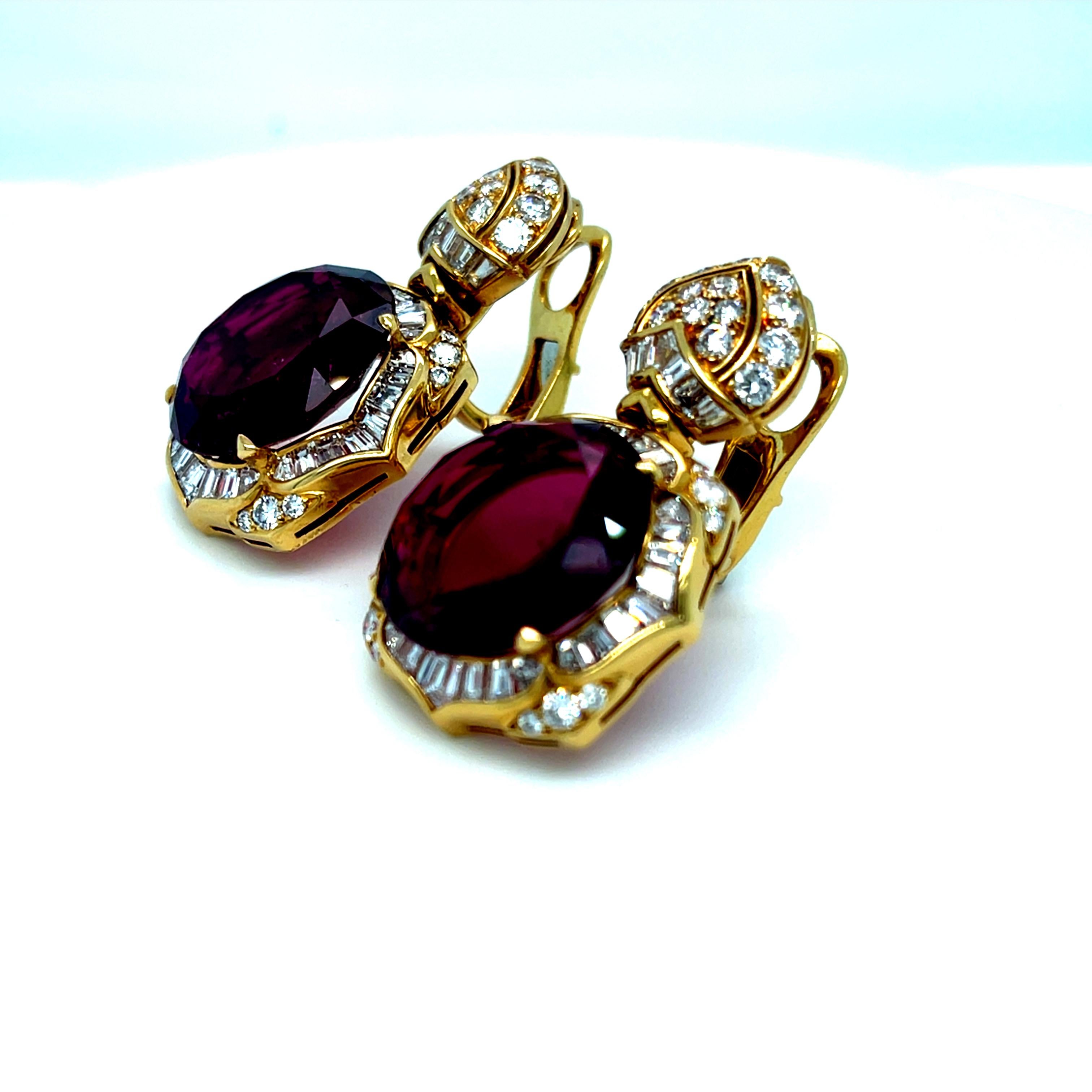 Round Cut Bulgari 18k Yellow Gold Rubellite Tourmaline and Diamond Lotus Earrings Rare! For Sale
