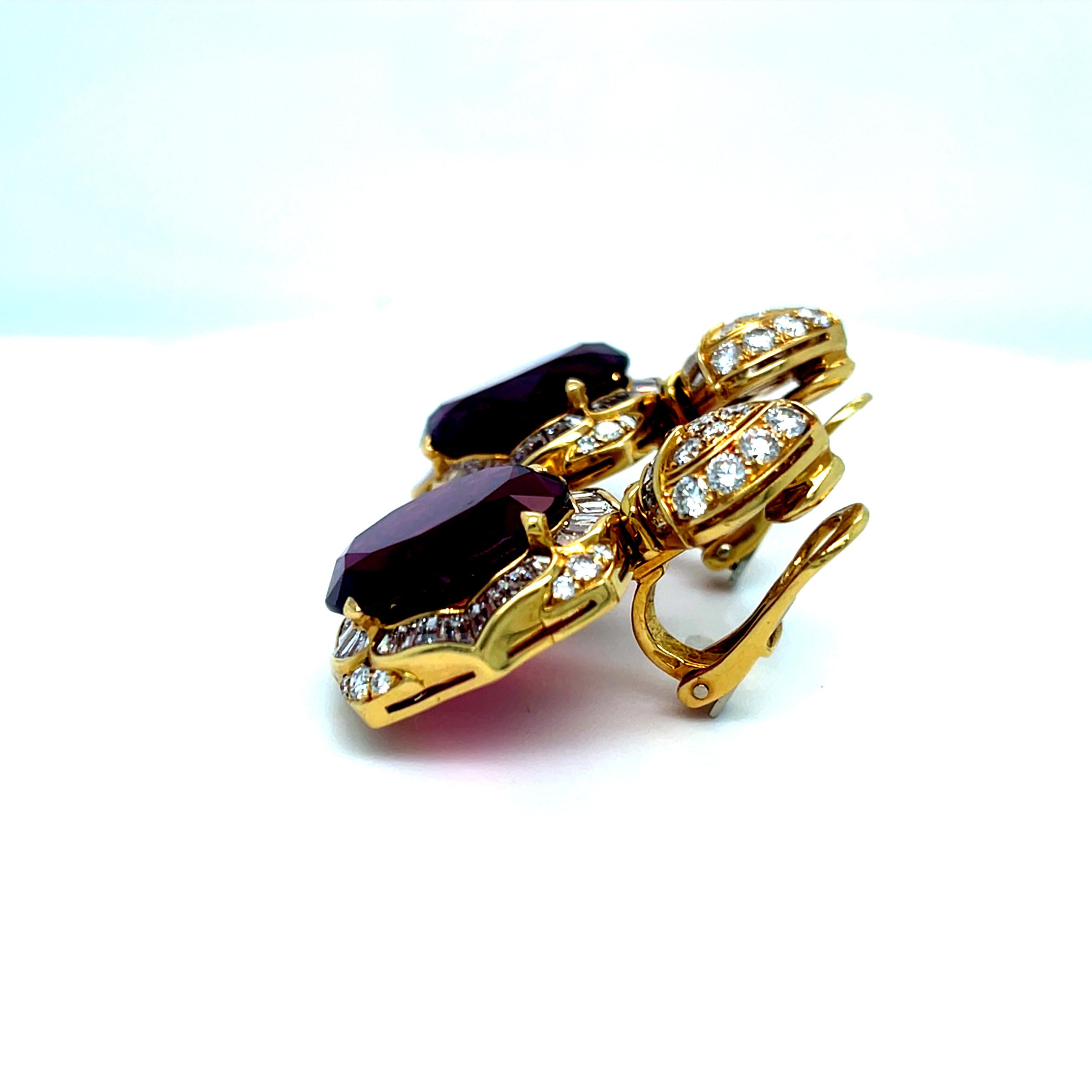 Bulgari 18k Yellow Gold Rubellite Tourmaline and Diamond Lotus Earrings Rare! In Good Condition For Sale In Sherman Oaks, CA