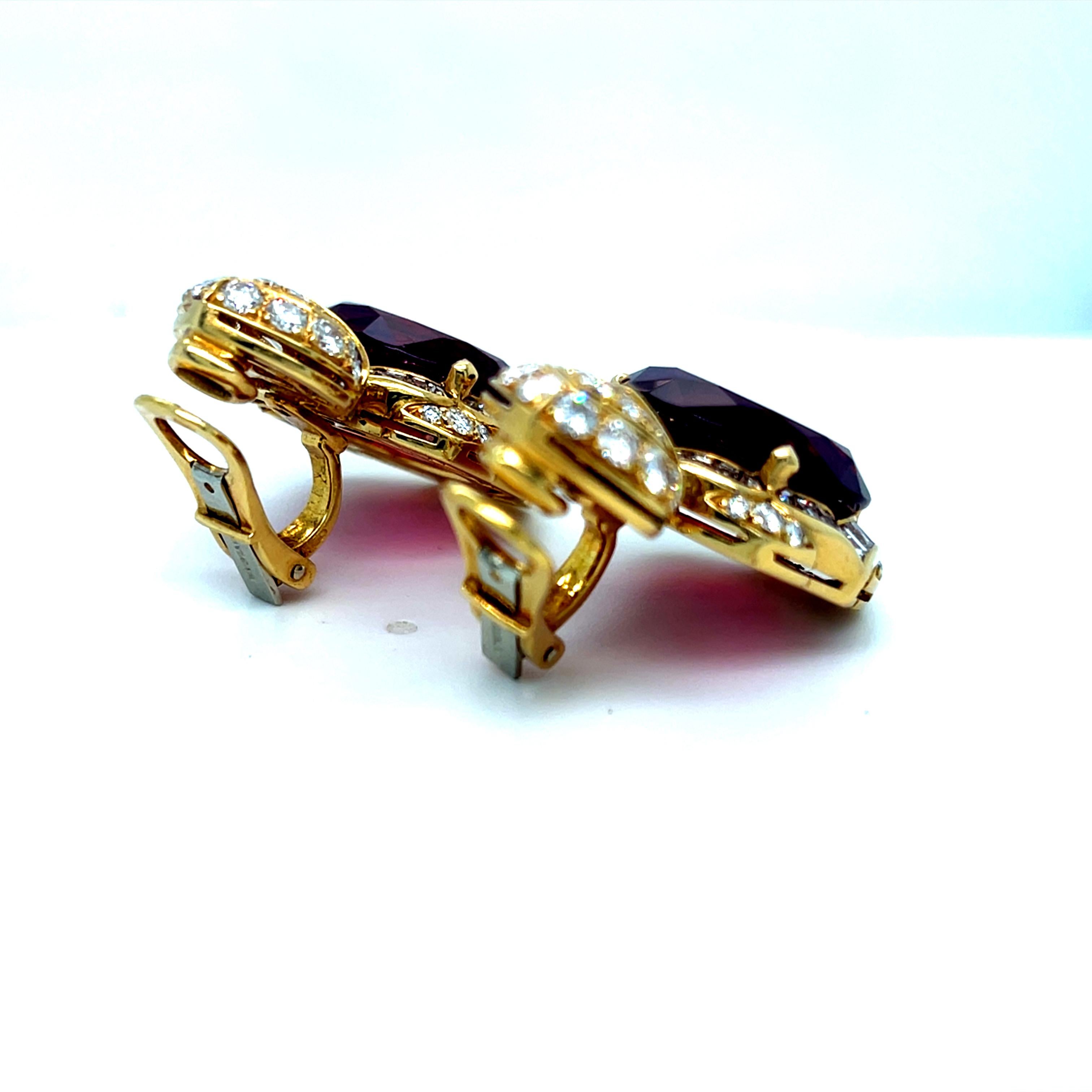 Bulgari 18k Yellow Gold Rubellite Tourmaline and Diamond Lotus Earrings Rare! For Sale 1