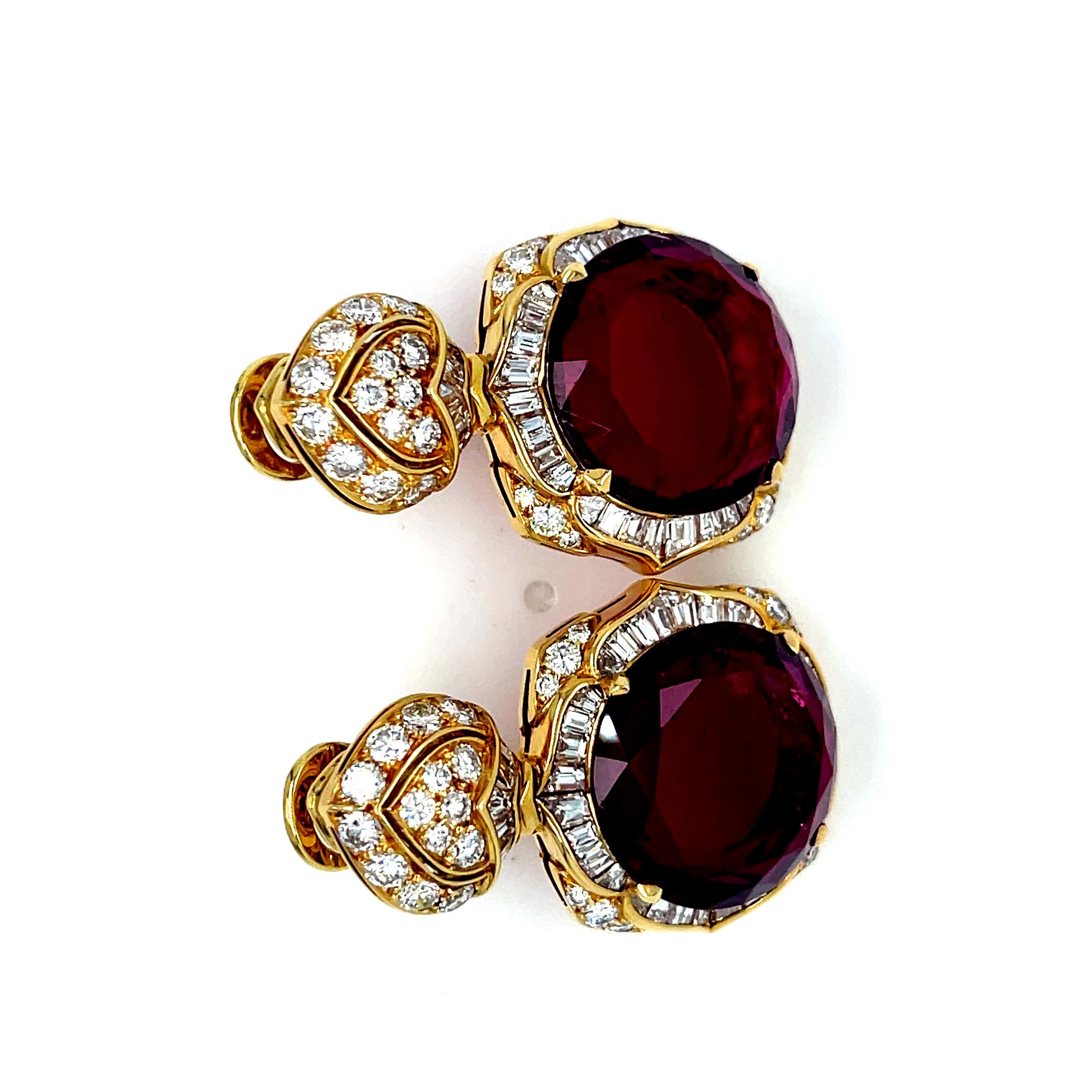 Bulgari 18k Yellow Gold Rubellite Tourmaline and Diamond Lotus Earrings Rare! For Sale 3