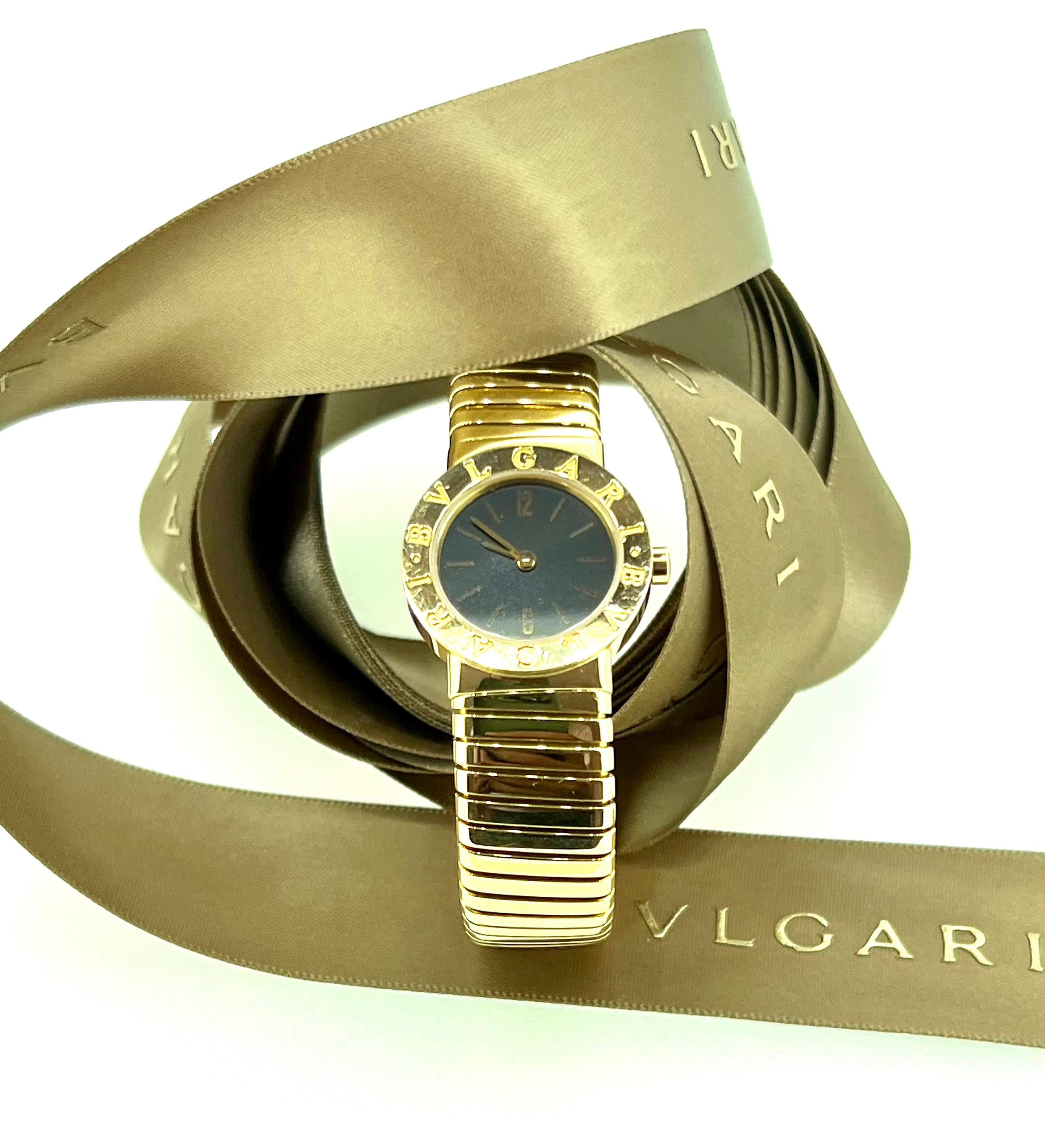 Women's Bulgari 18k Yellow Gold Tubogas Watch with Black Dial