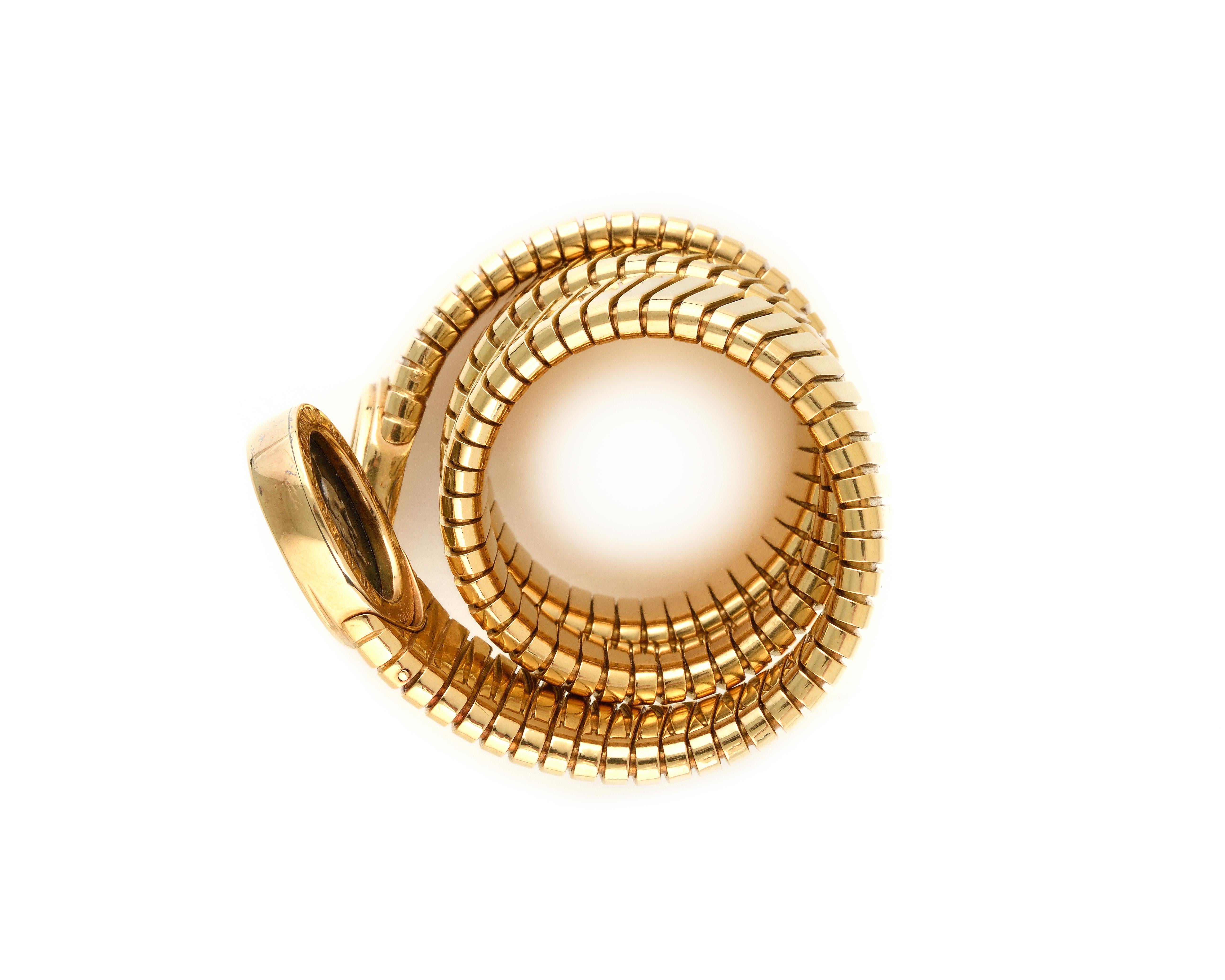 Women's Bulgari 18K Yellow Gold Two Silver Coin 'Monete' Tubogas Bracelet For Sale