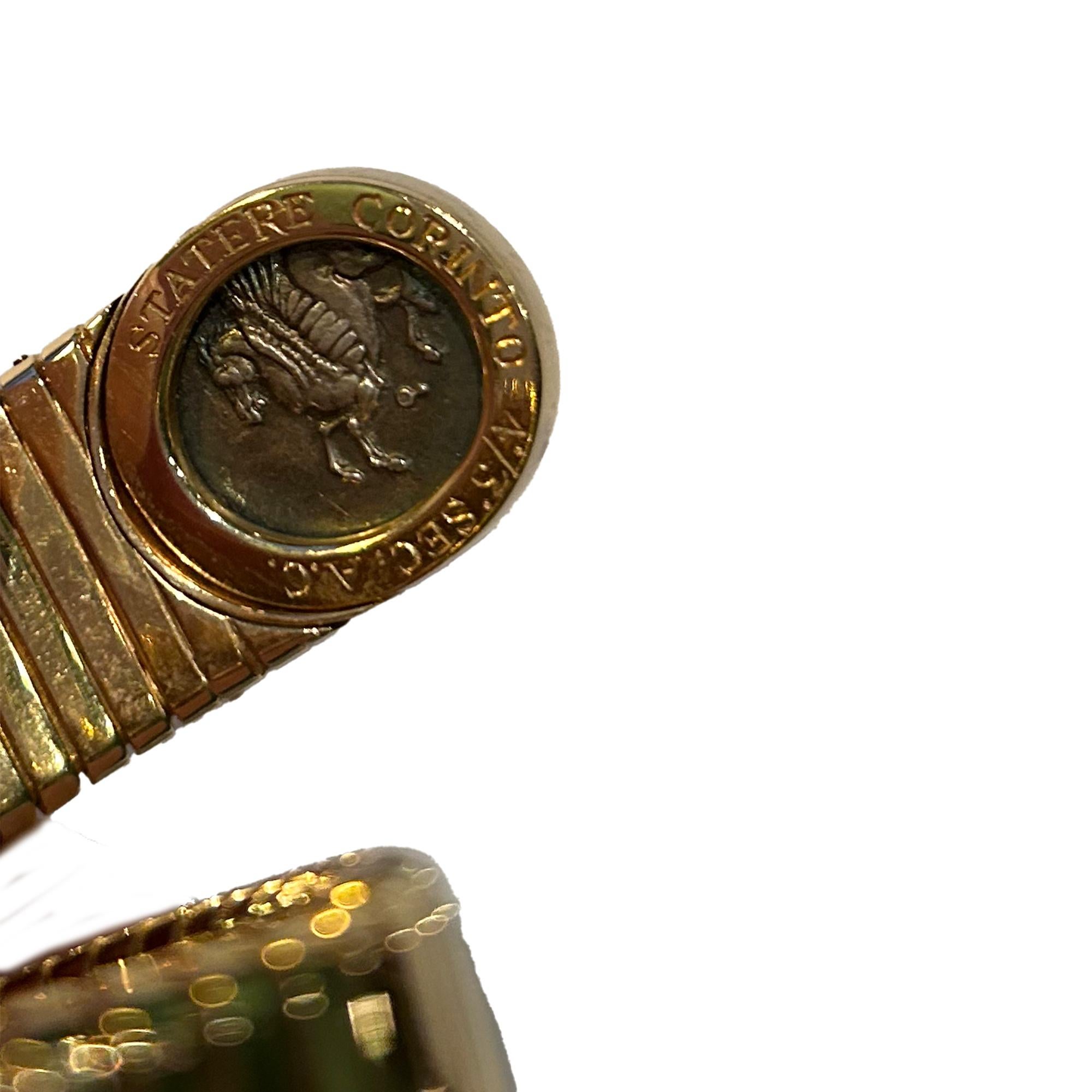 Bulgari 18K Yellow Gold Two Silver Coin 'Monete' Tubogas Bracelet For Sale 2