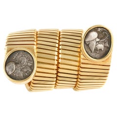 Bulgari 18K Yellow Gold Two Silver Coin 'Monete' Tubogas Bracelet