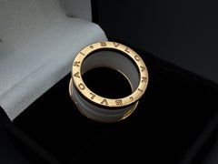 Bulgari 18K Yellow Gold White Ceramic Designer Band Ring