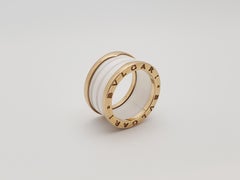 Bulgari 18K Yellow Gold White Ceramic Designer Band Ring
