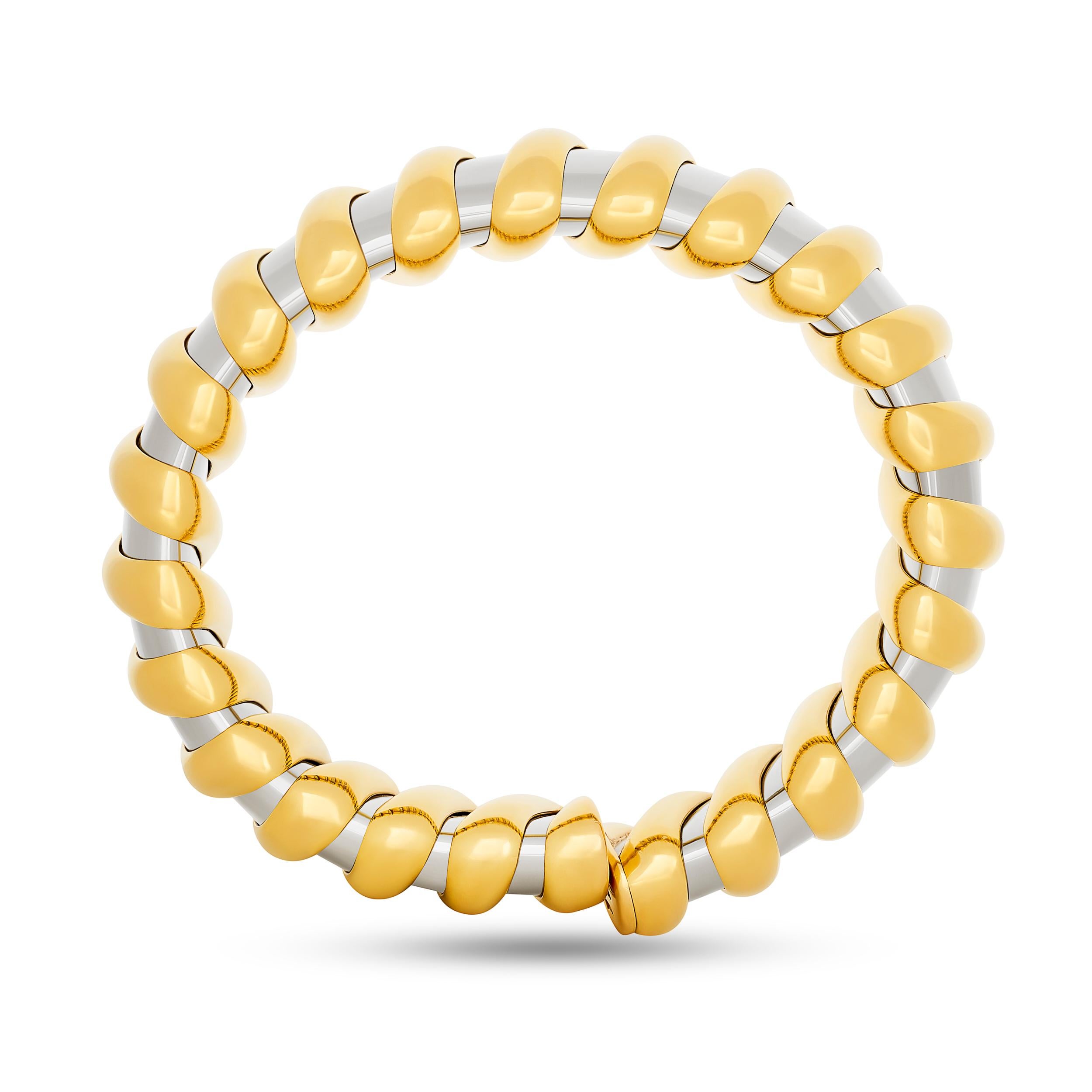 Bracciale a coste Tubogas di Bulgari in acciaio e giallo 18 carati In condizioni ottime in vendita a Philadelphia, PA