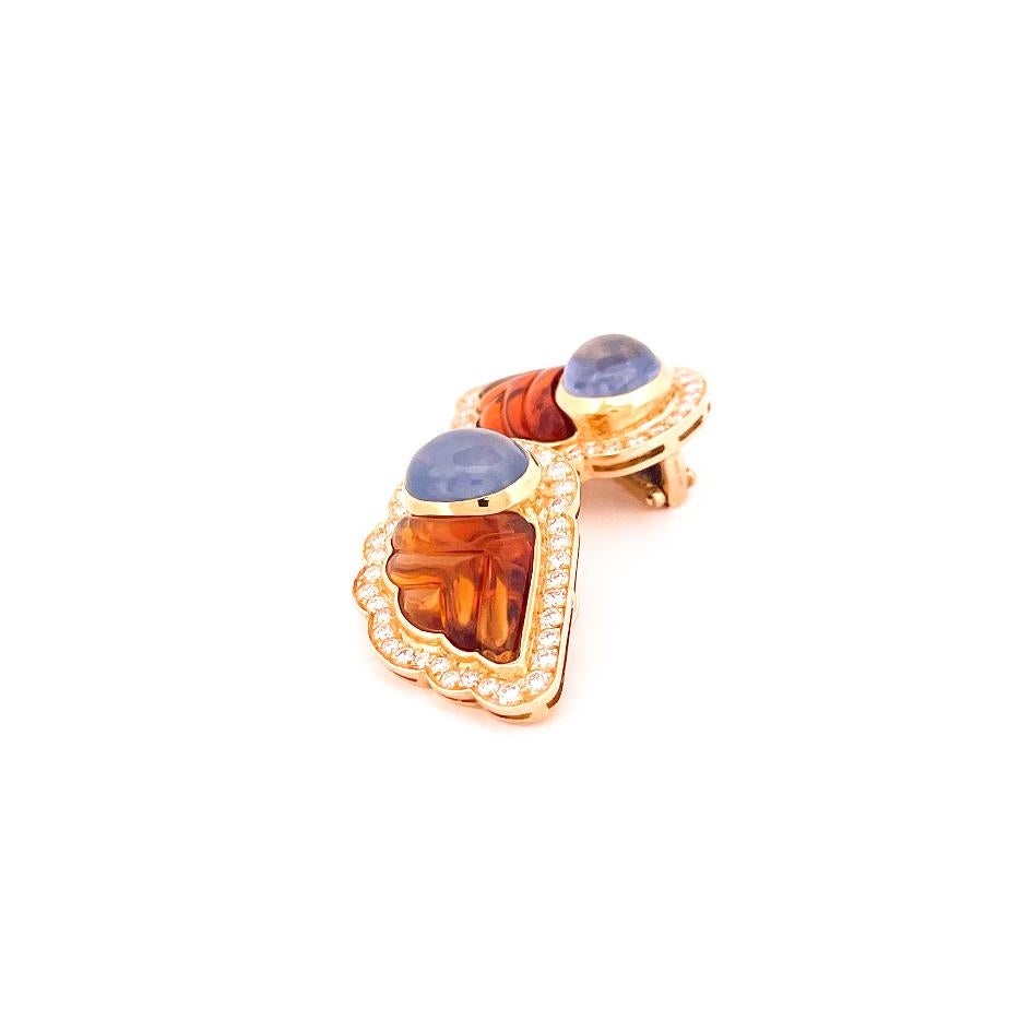 Cabochon Bulgari 18k Yellow & White Gold Citrine & Blue Sapphire Wing Earrings