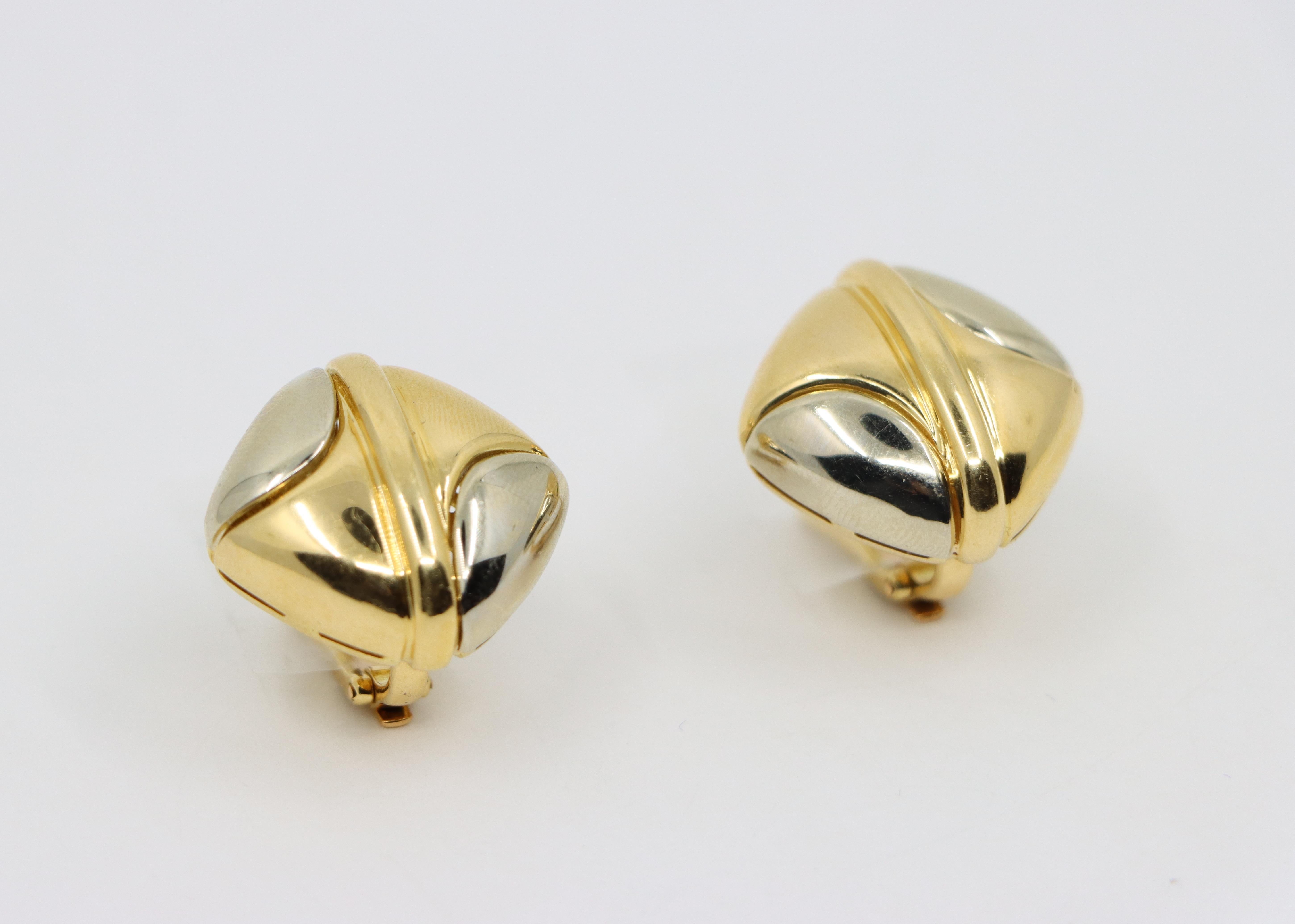 Bulgari 18K Yellow White Gold Puzzle Earring In Good Condition For Sale In Flushing, NY
