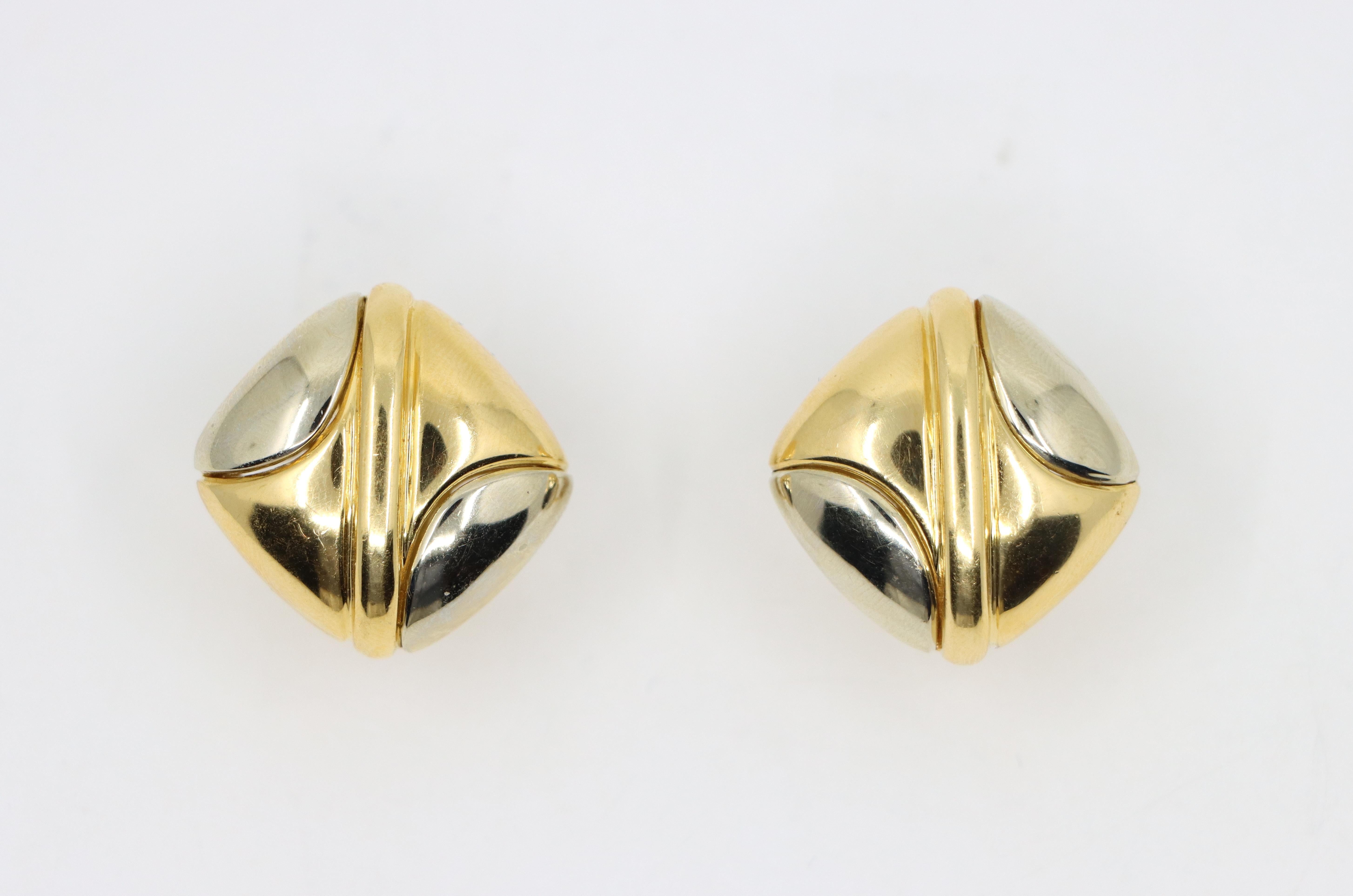Women's or Men's Bulgari 18K Yellow White Gold Puzzle Earring For Sale