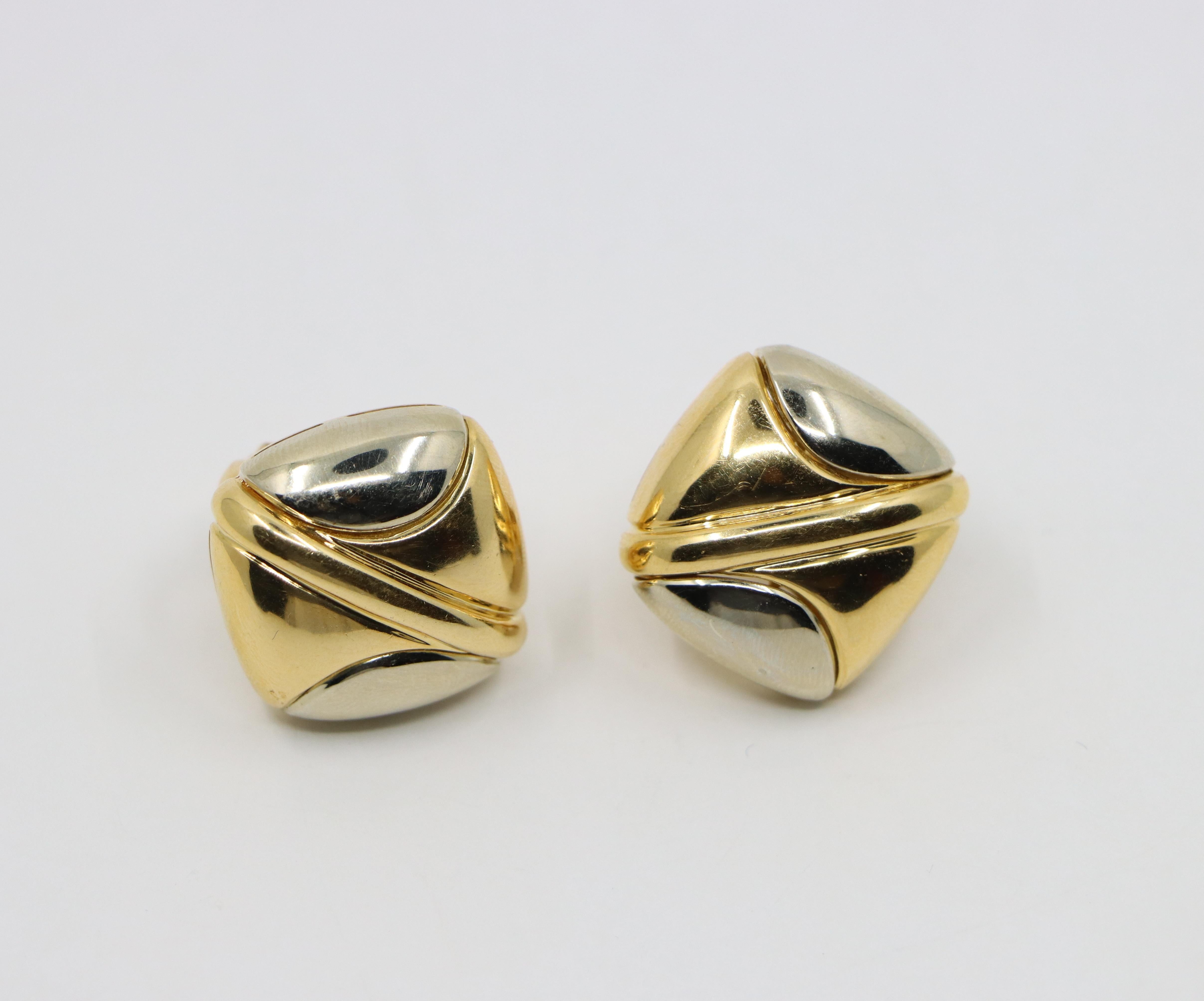 Bulgari 18K Yellow White Gold Puzzle Earring For Sale 1