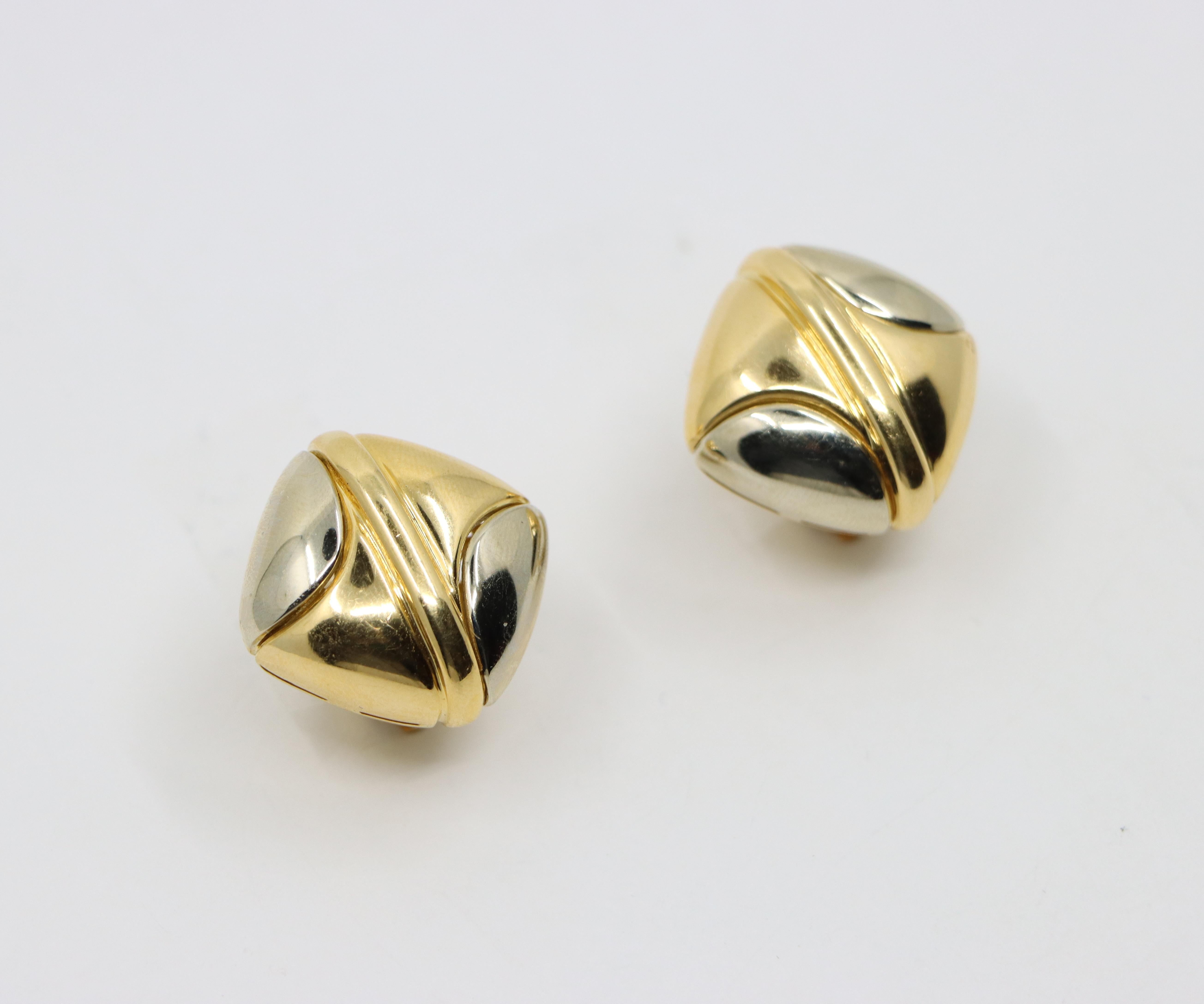 Bulgari 18K Yellow White Gold Puzzle Earring For Sale 2