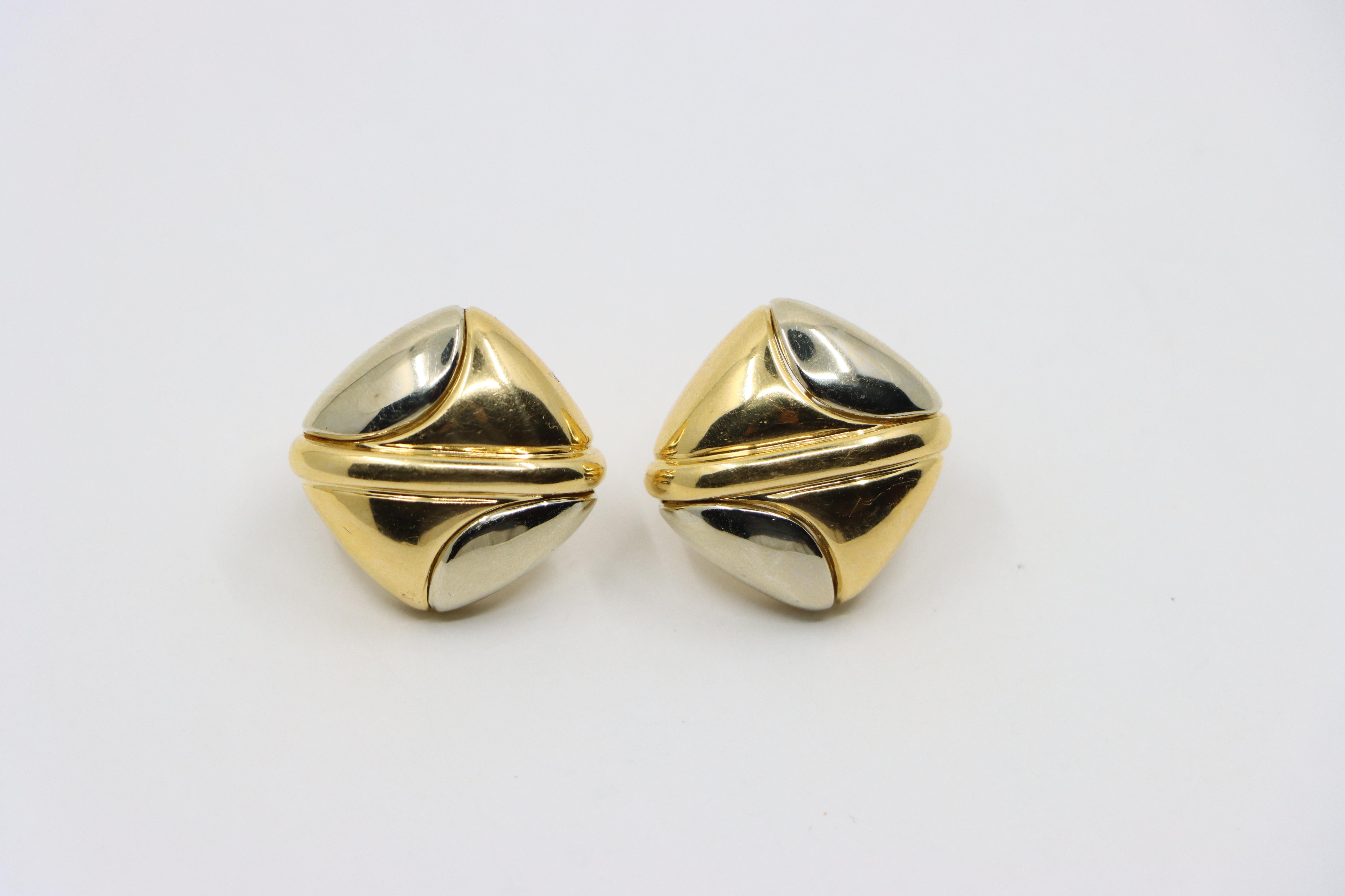Bulgari 18K Yellow White Gold Puzzle Earring For Sale 5